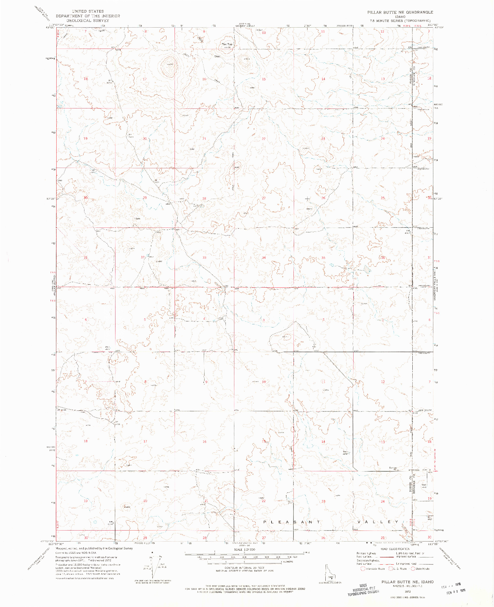 USGS 1:24000-SCALE QUADRANGLE FOR PILLAR BUTTE NE, ID 1972