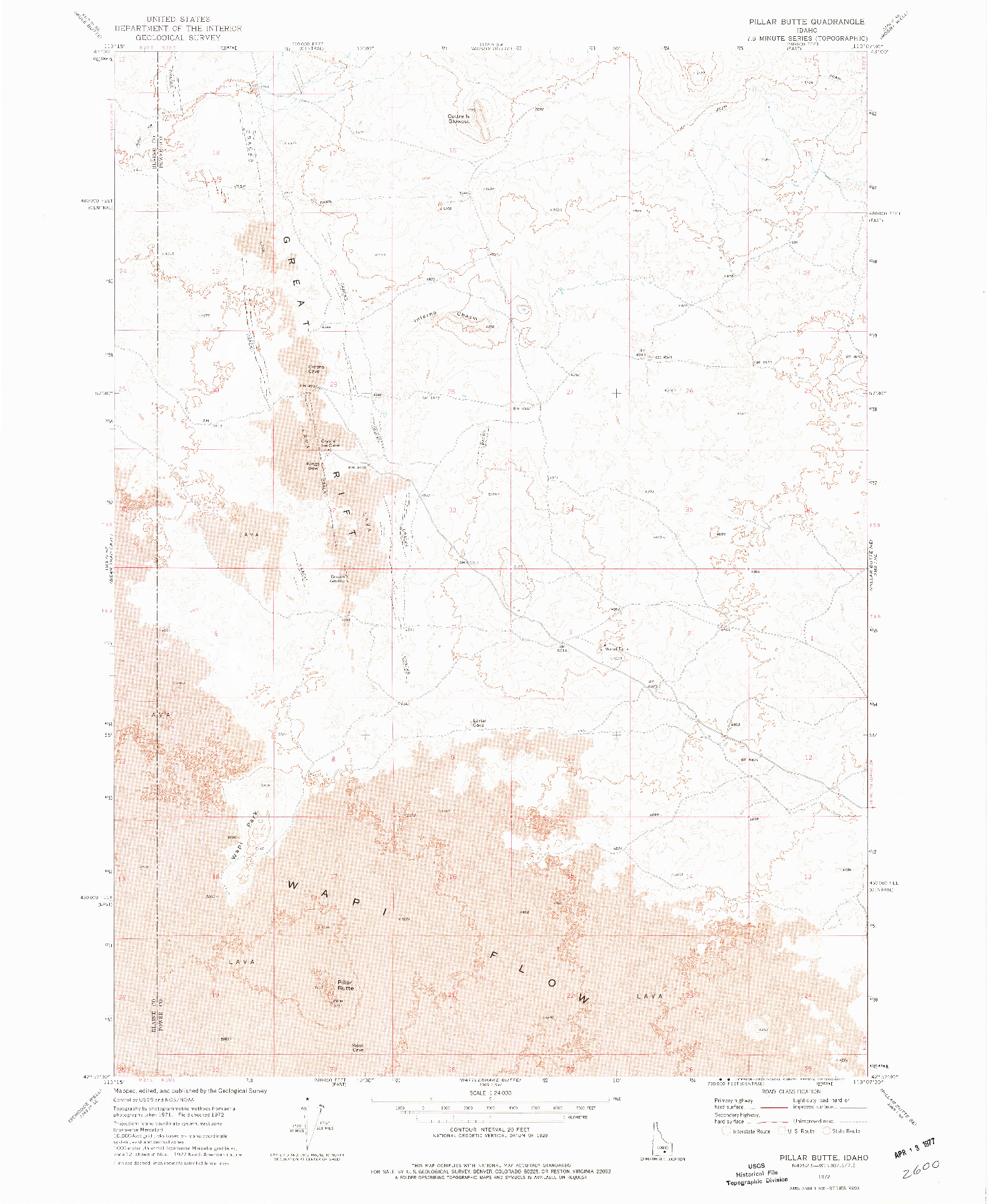 USGS 1:24000-SCALE QUADRANGLE FOR PILLAR BUTTE, ID 1972