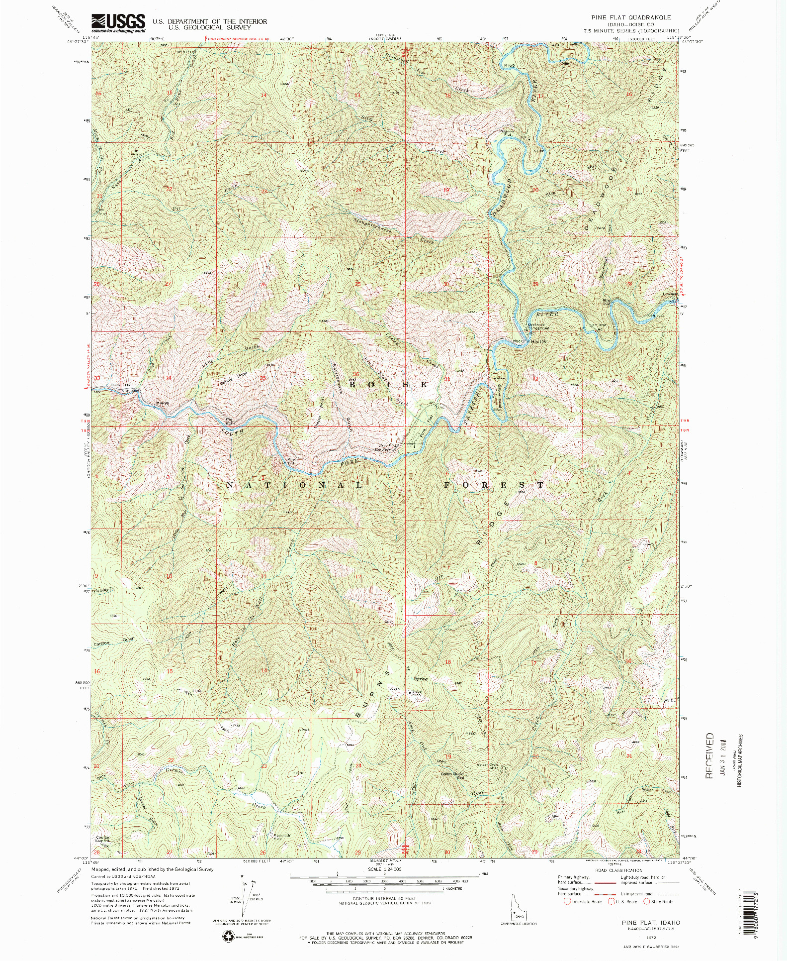 USGS 1:24000-SCALE QUADRANGLE FOR PINE FLAT, ID 1972