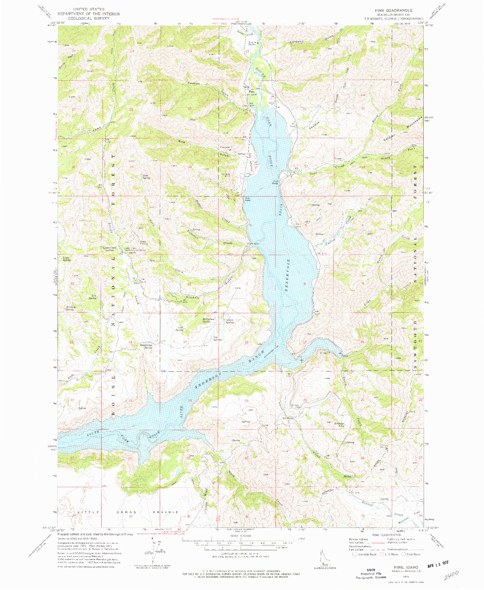 USGS 1:24000-SCALE QUADRANGLE FOR PINE, ID 1973