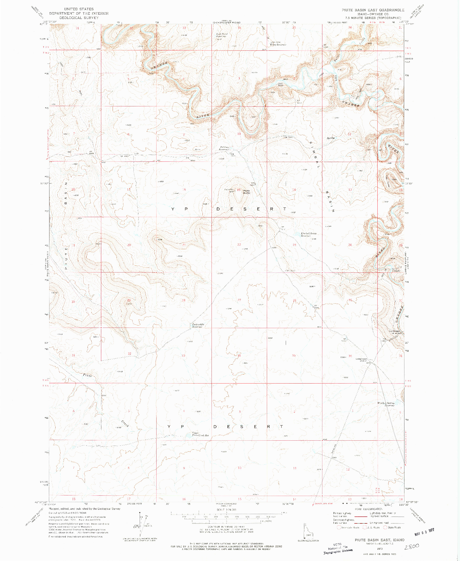USGS 1:24000-SCALE QUADRANGLE FOR PIUTE BASIN EAST, ID 1973