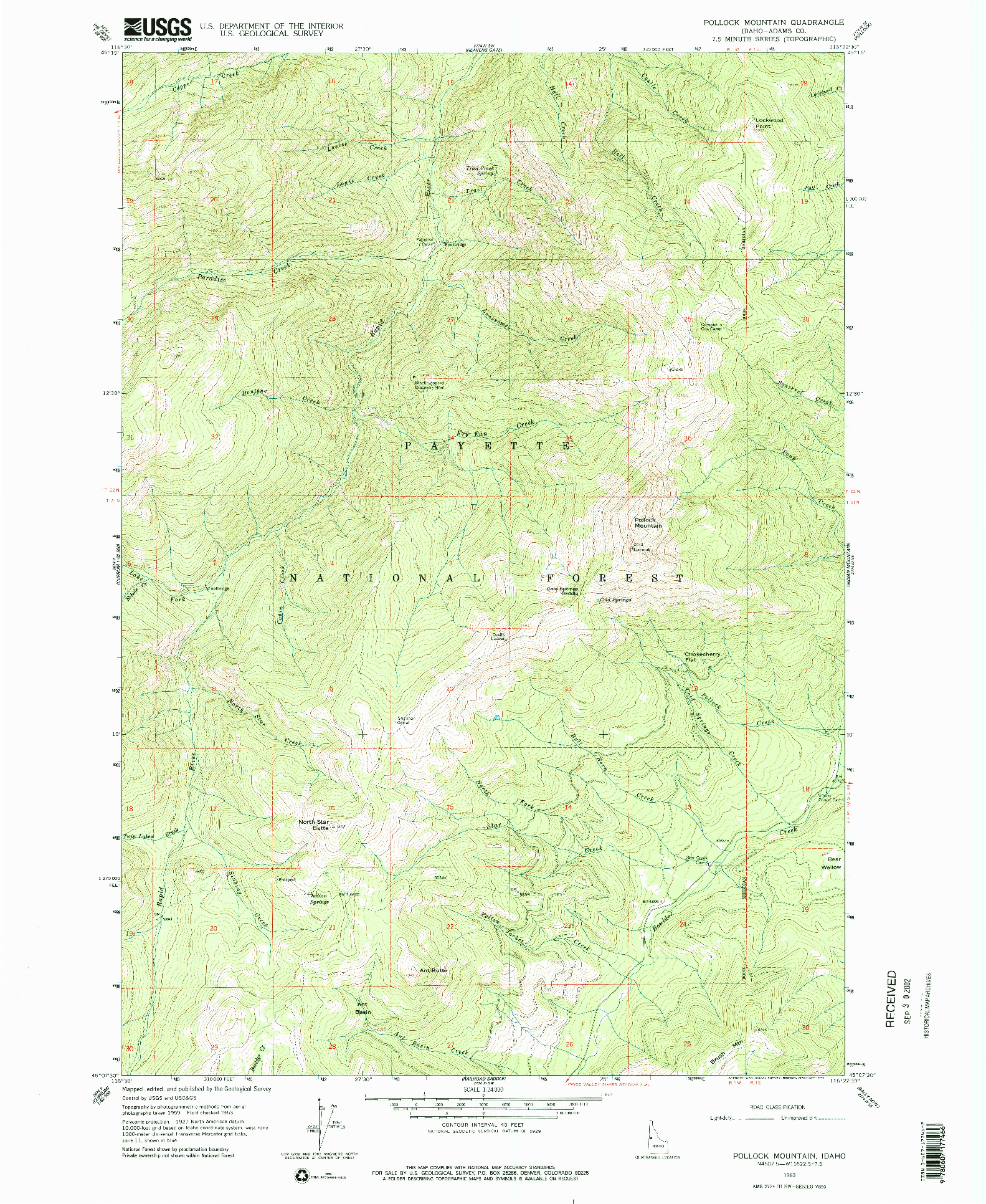 USGS 1:24000-SCALE QUADRANGLE FOR POLLOCK MOUNTAIN, ID 1963