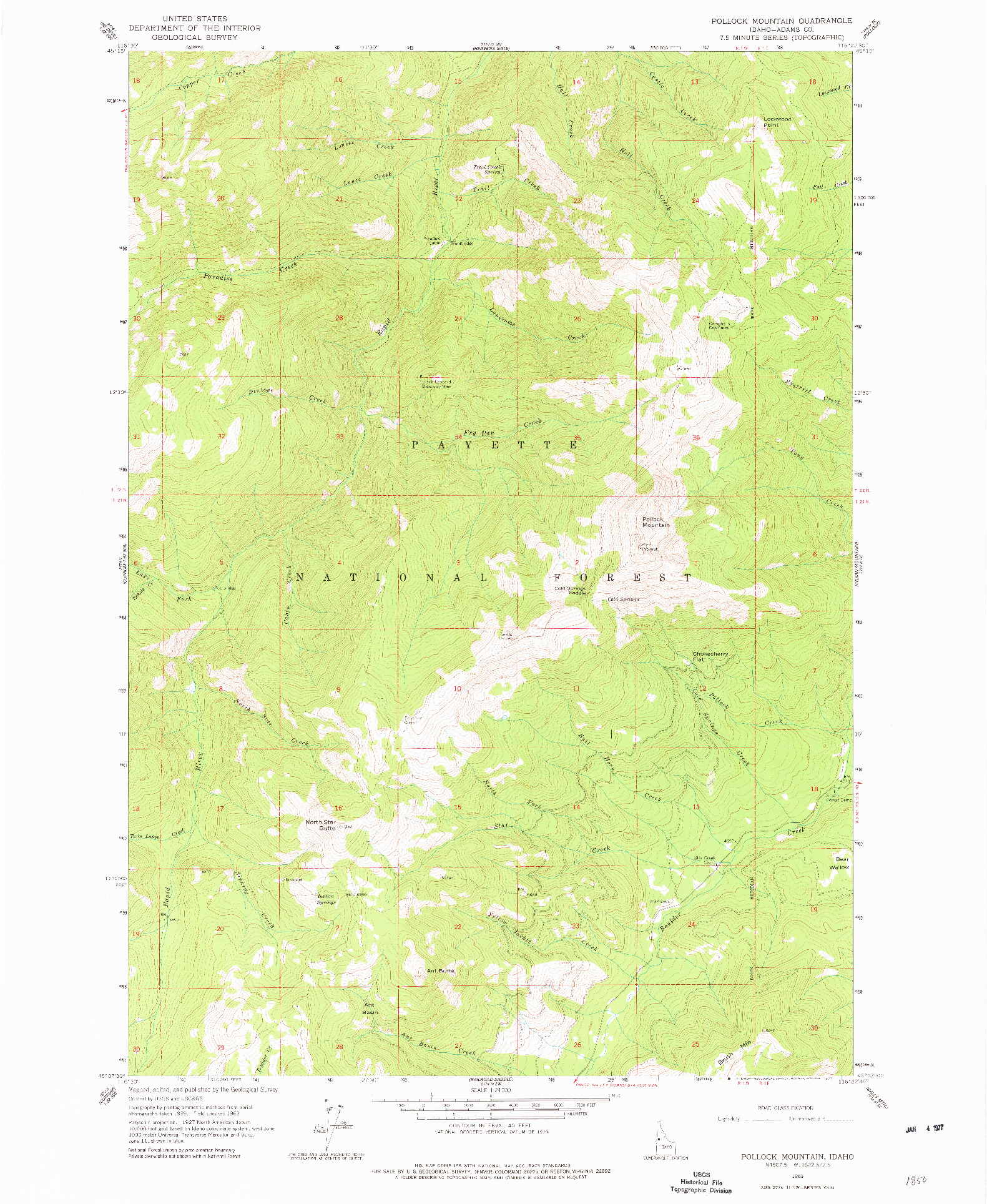 USGS 1:24000-SCALE QUADRANGLE FOR POLLOCK MOUNTAIN, ID 1963