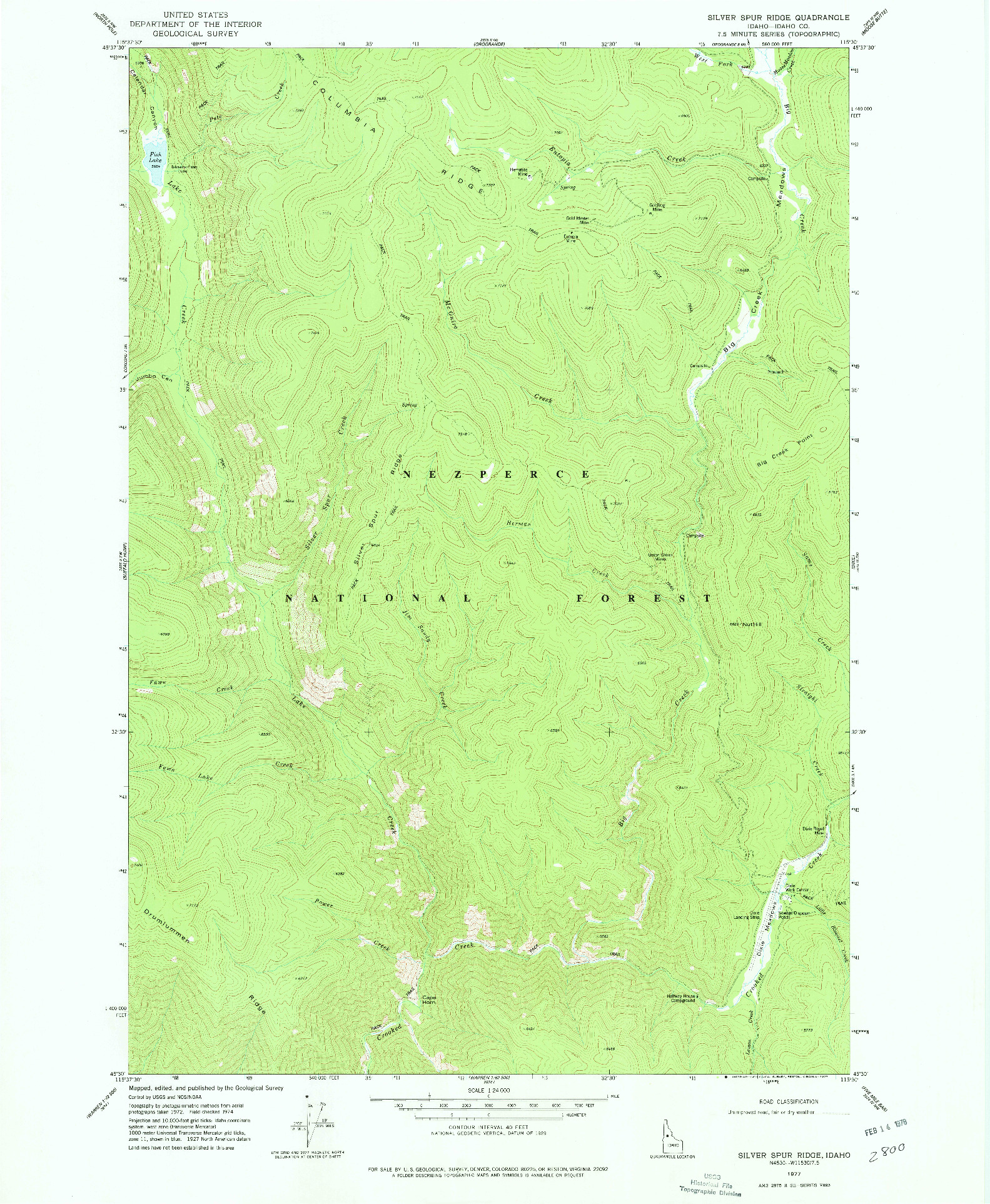 USGS 1:24000-SCALE QUADRANGLE FOR SILVER SPUR RIDGE, ID 1977