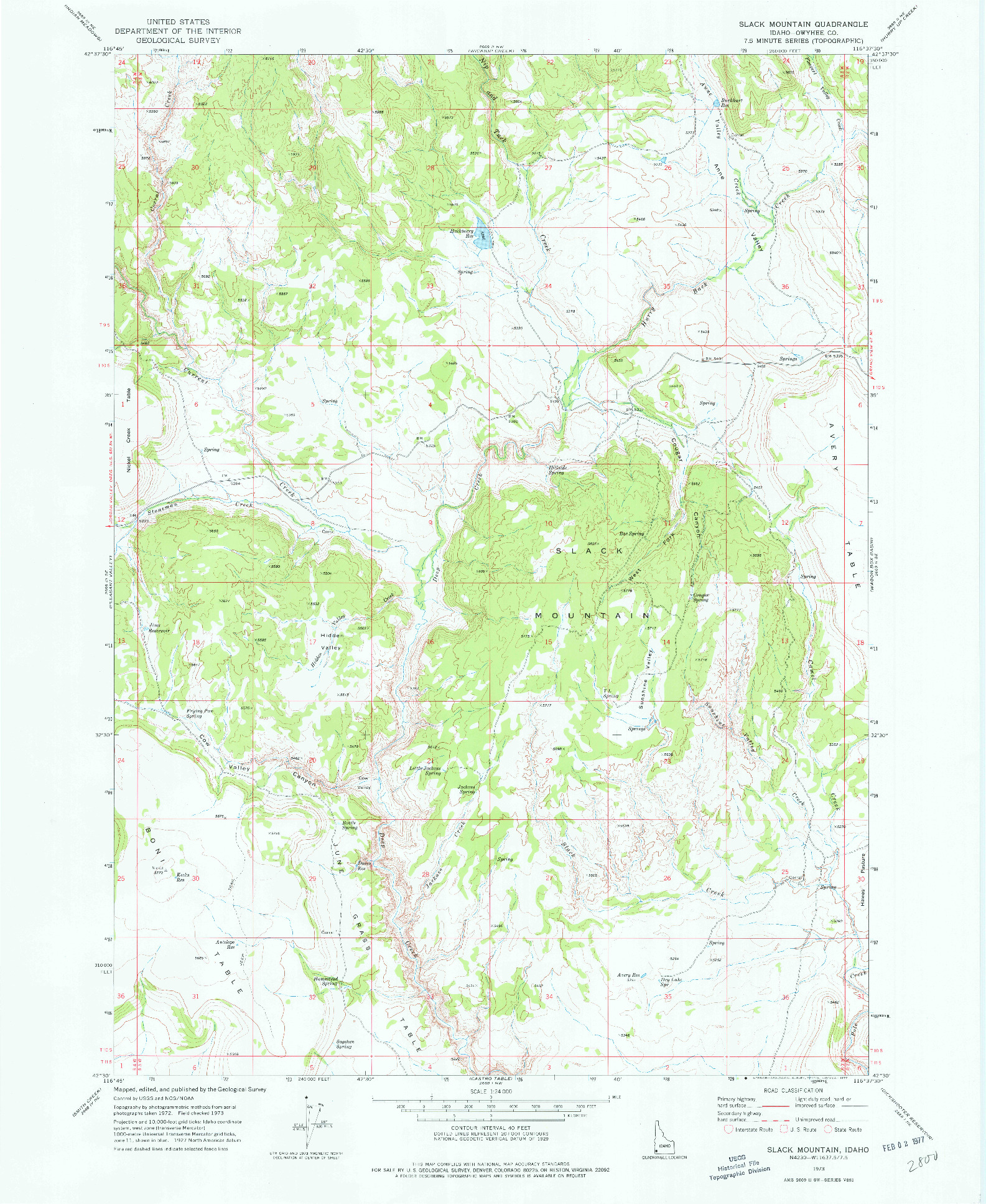 USGS 1:24000-SCALE QUADRANGLE FOR SLACK MOUNTAIN, ID 1973