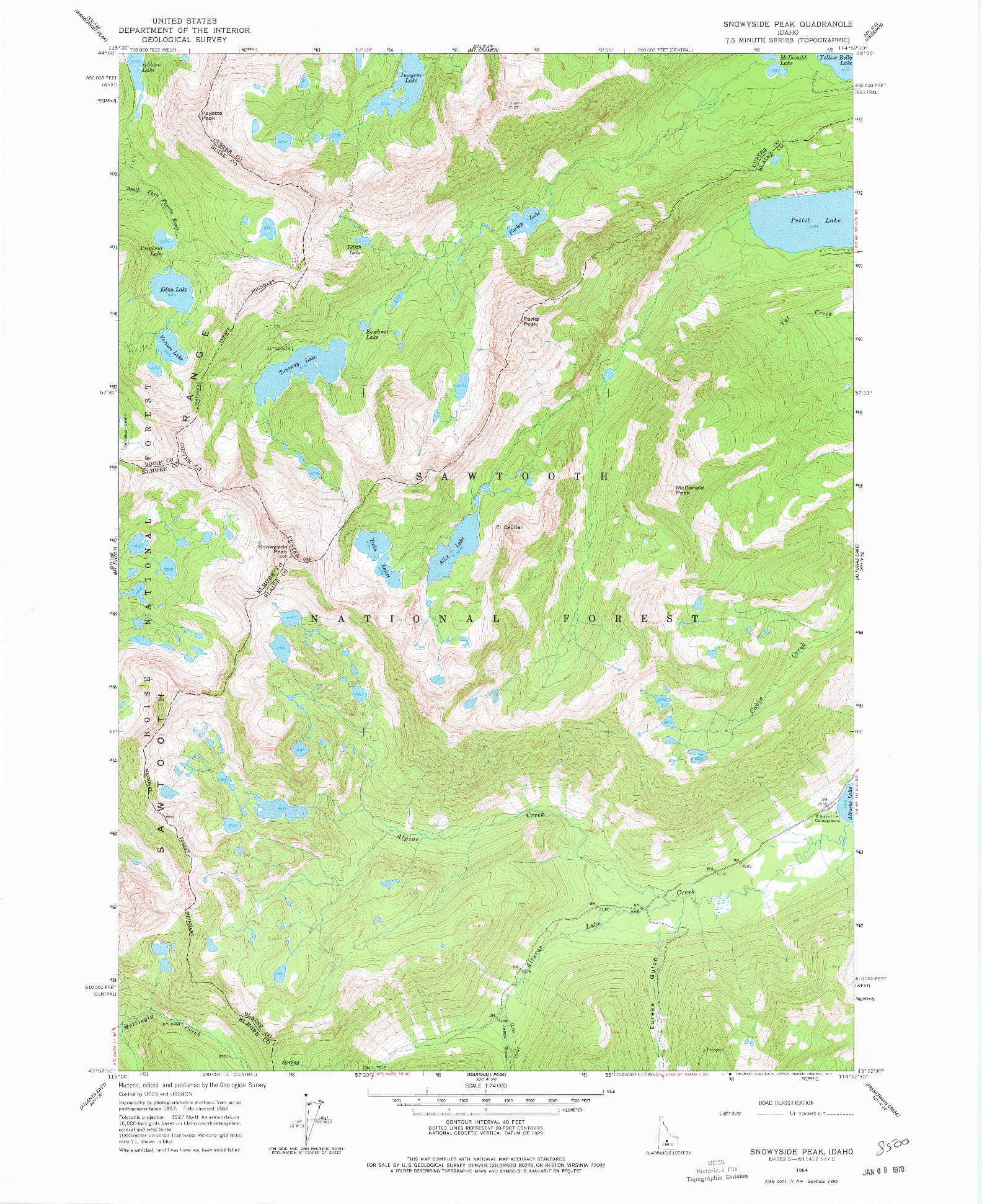 USGS 1:24000-SCALE QUADRANGLE FOR SNOWYSIDE PEAK, ID 1964