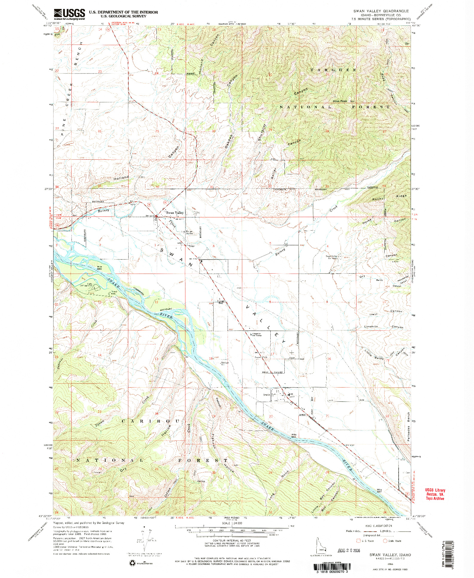 USGS 1:24000-SCALE QUADRANGLE FOR SWAN VALLEY, ID 1966
