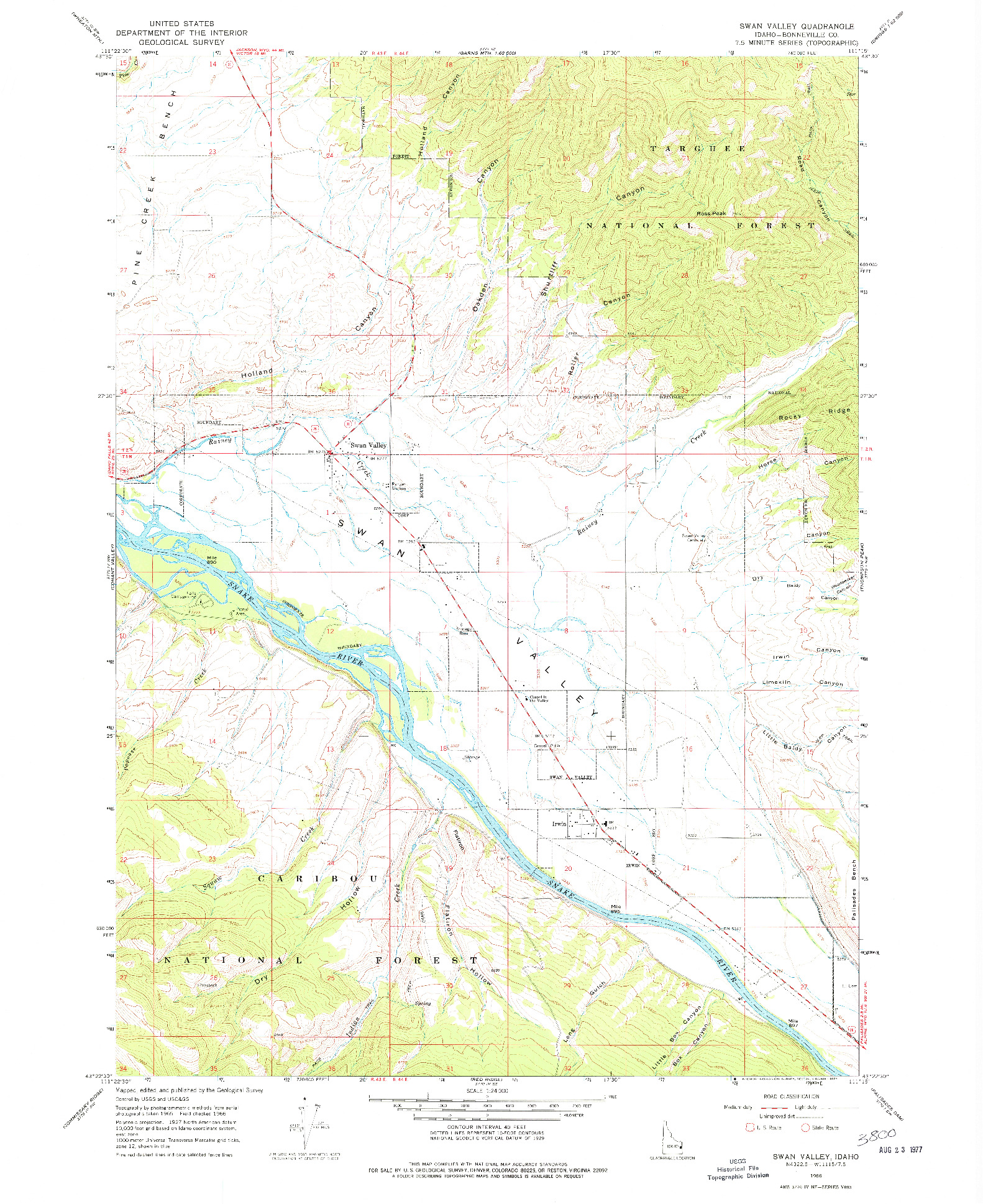 USGS 1:24000-SCALE QUADRANGLE FOR SWAN VALLEY, ID 1966