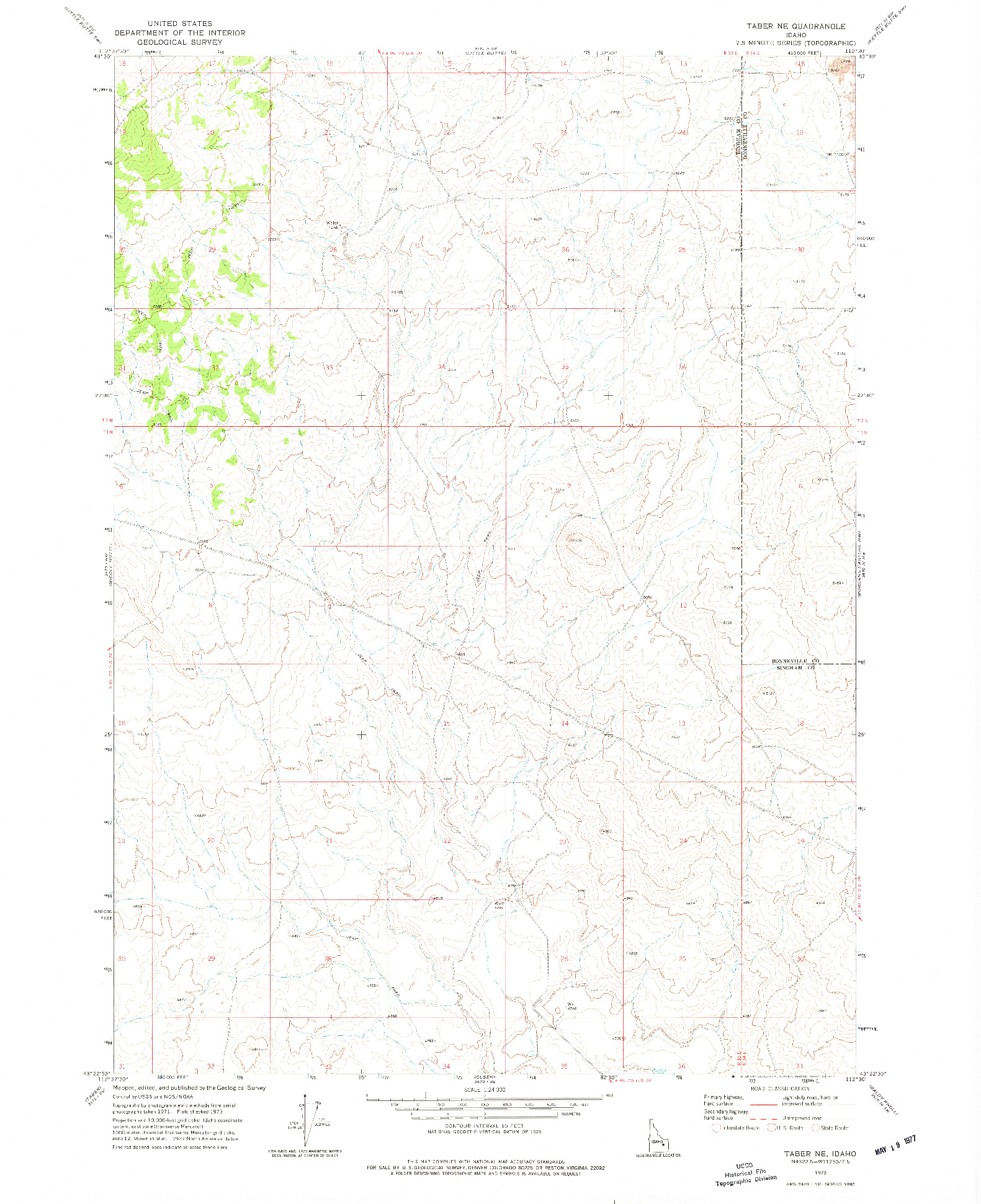 USGS 1:24000-SCALE QUADRANGLE FOR TABER NE, ID 1973