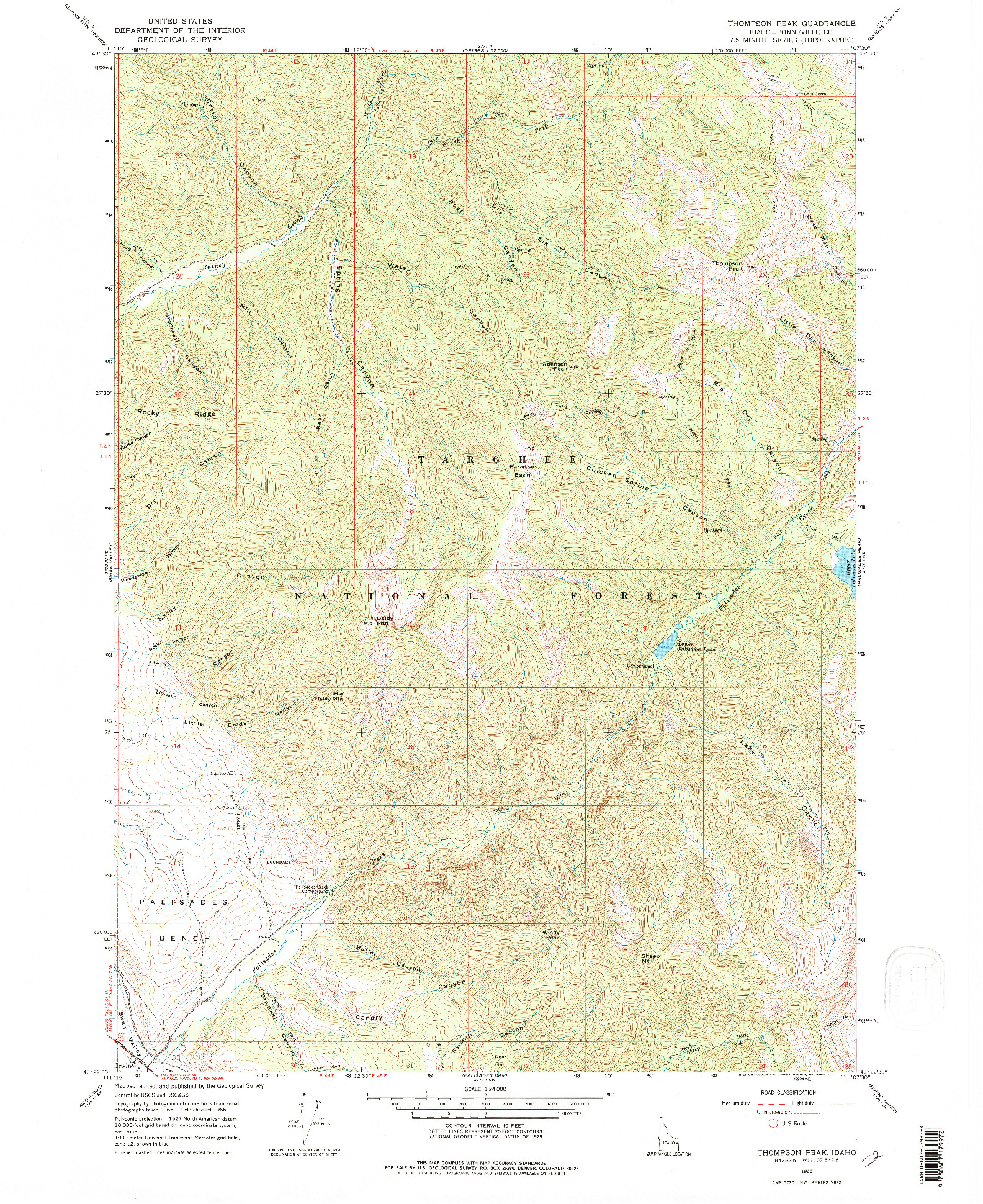 USGS 1:24000-SCALE QUADRANGLE FOR THOMPSON PEAK, ID 1966