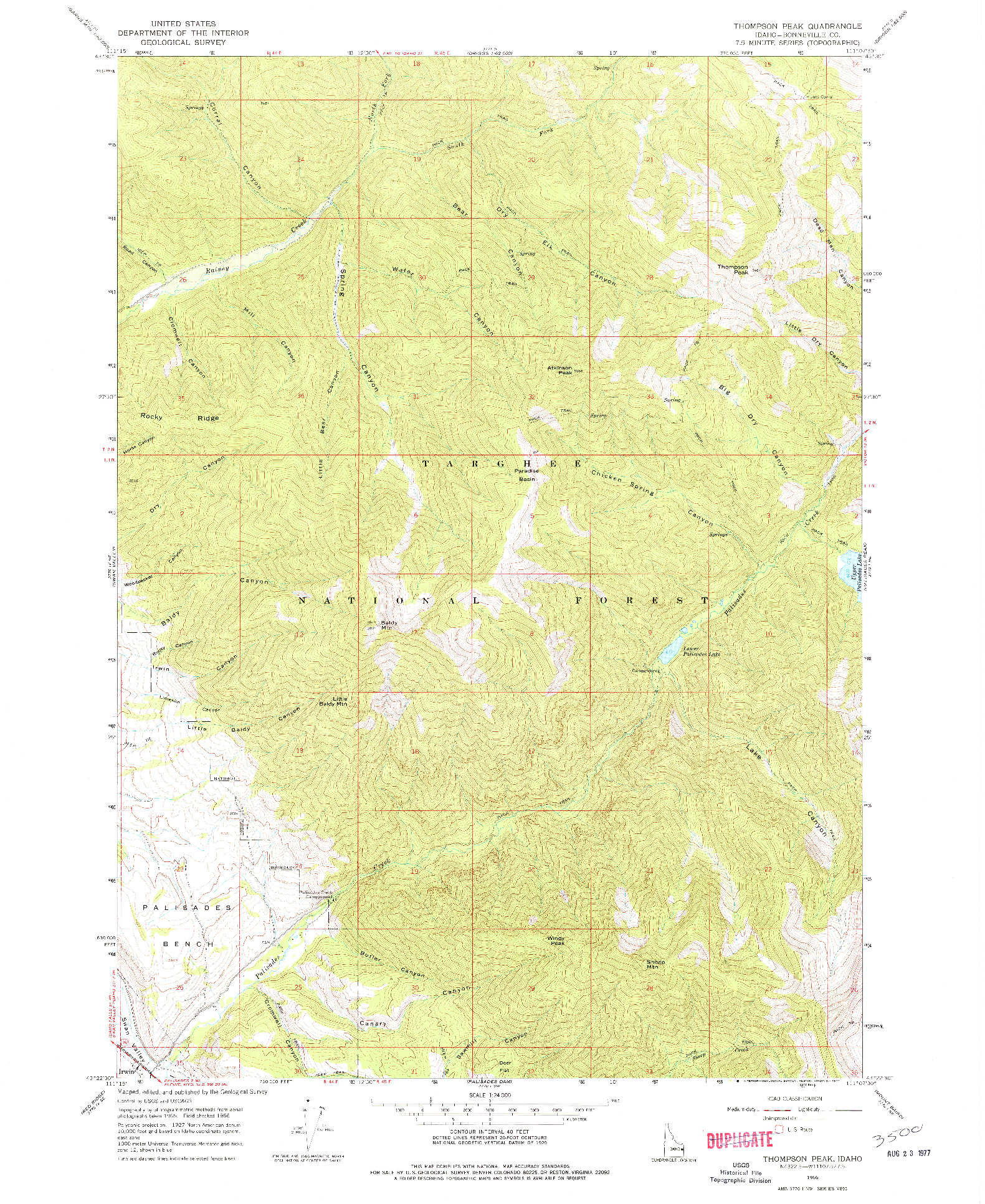 USGS 1:24000-SCALE QUADRANGLE FOR THOMPSON PEAK, ID 1966