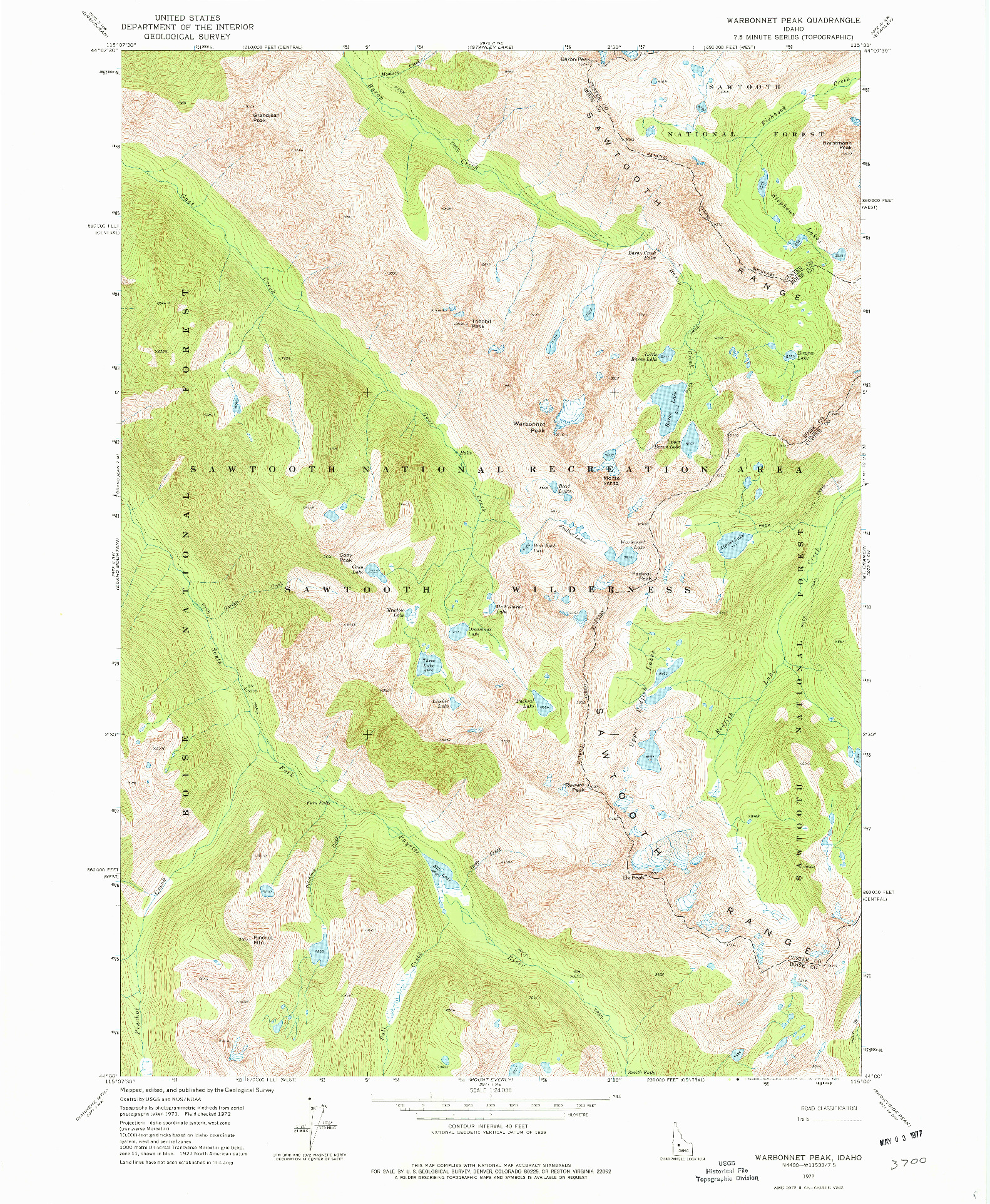 USGS 1:24000-SCALE QUADRANGLE FOR WARBONNET PEAK, ID 1972