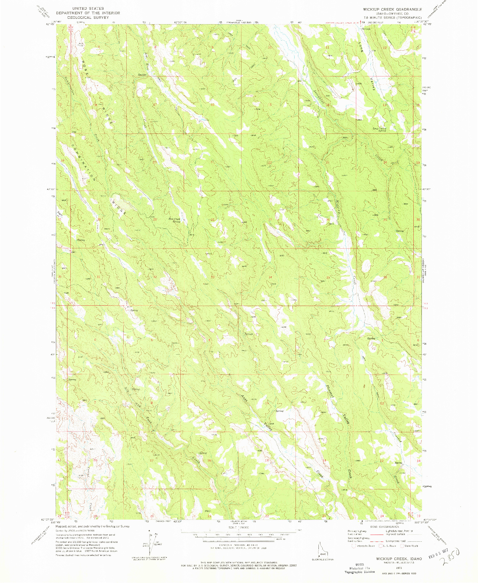 USGS 1:24000-SCALE QUADRANGLE FOR WICKIUP CREEK, ID 1973