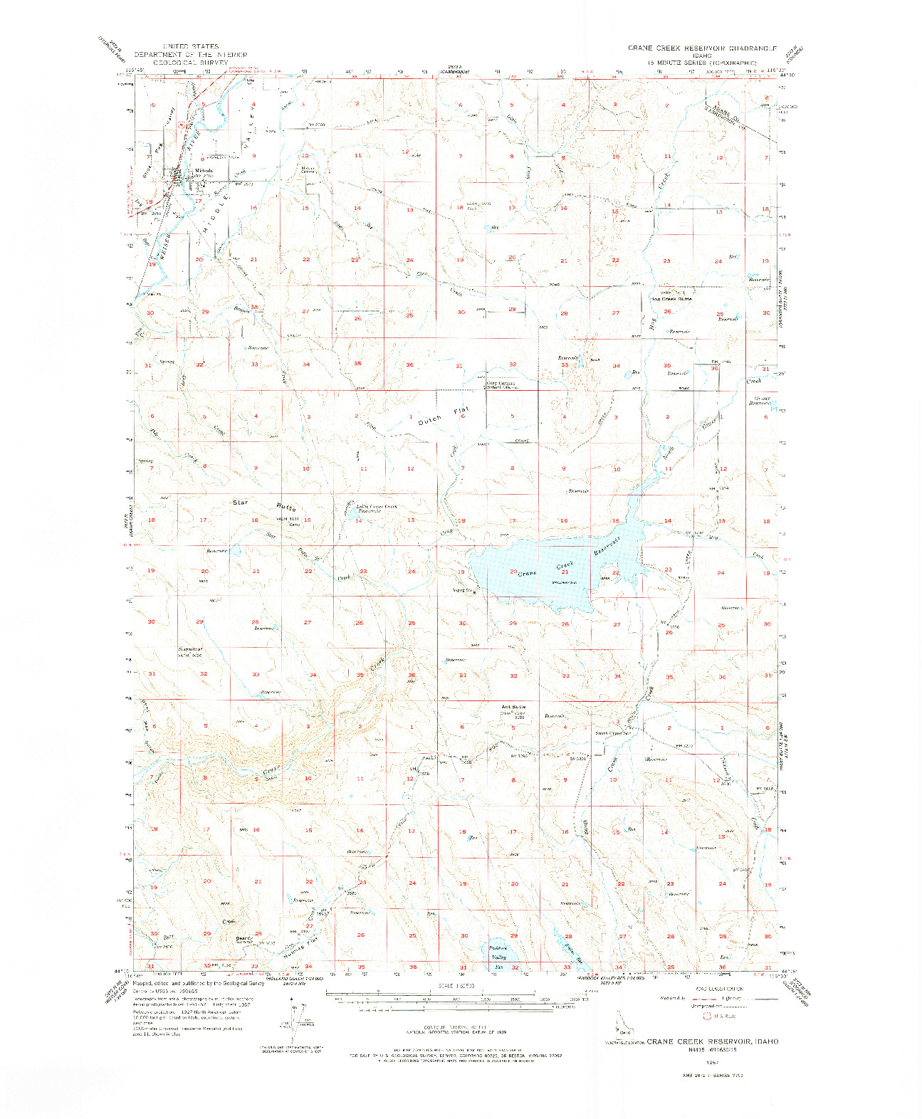 USGS 1:62500-SCALE QUADRANGLE FOR CRANE CREEK RESERVOIR, ID 1957