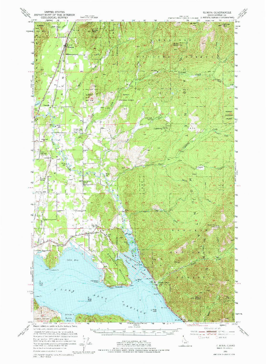 USGS 1:62500-SCALE QUADRANGLE FOR ELMIRA, ID 1951