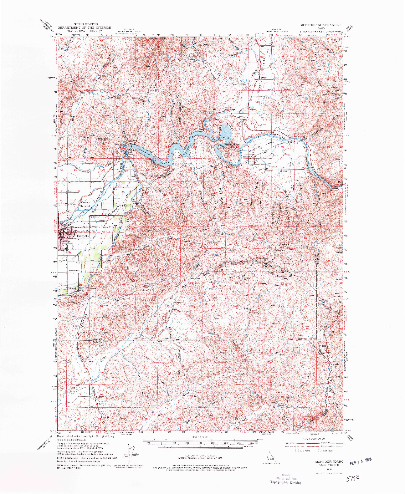 USGS 1:62500-SCALE QUADRANGLE FOR MONTOUR, ID 1953