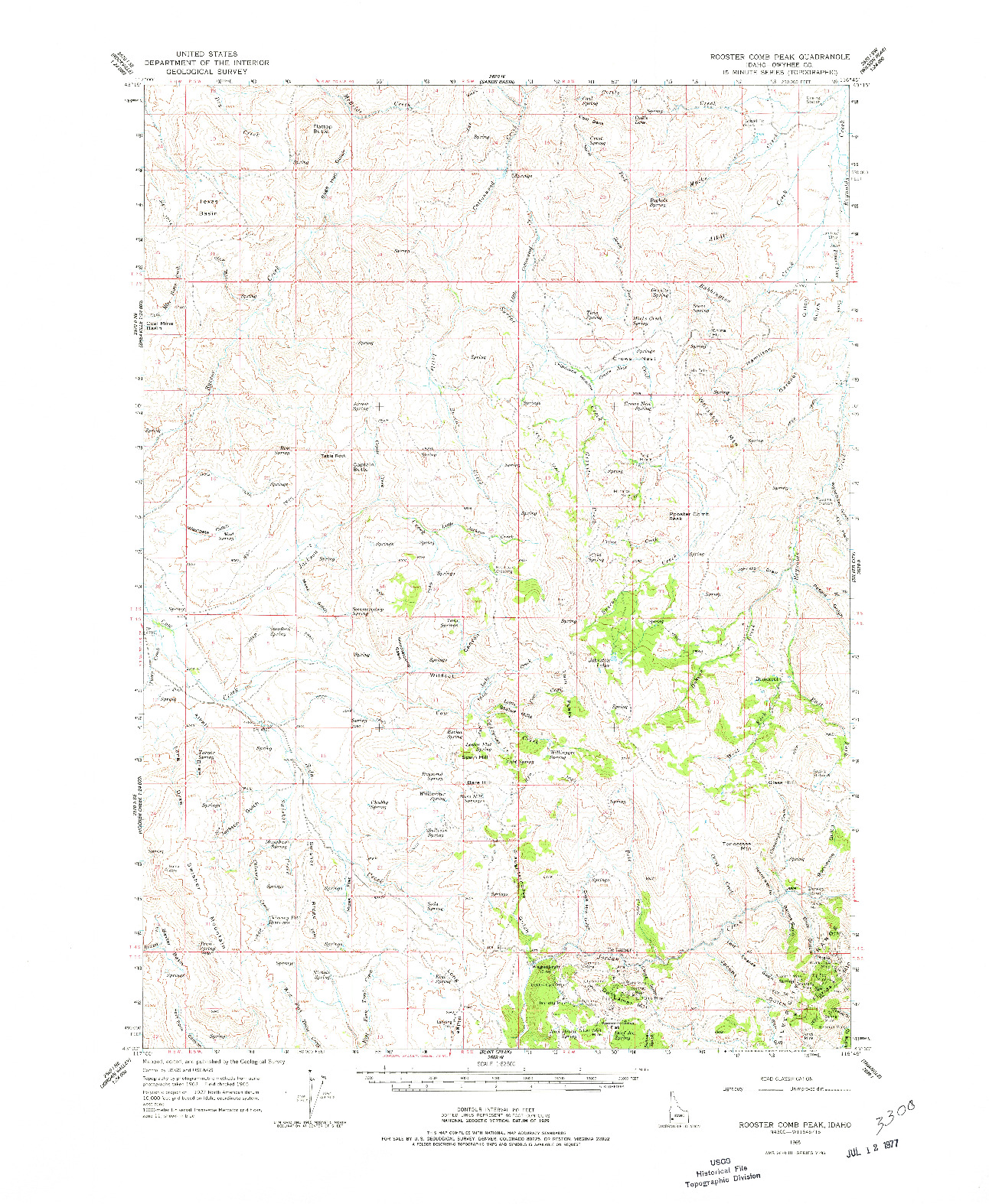 USGS 1:62500-SCALE QUADRANGLE FOR ROOSTER COMB PEAK, ID 1965