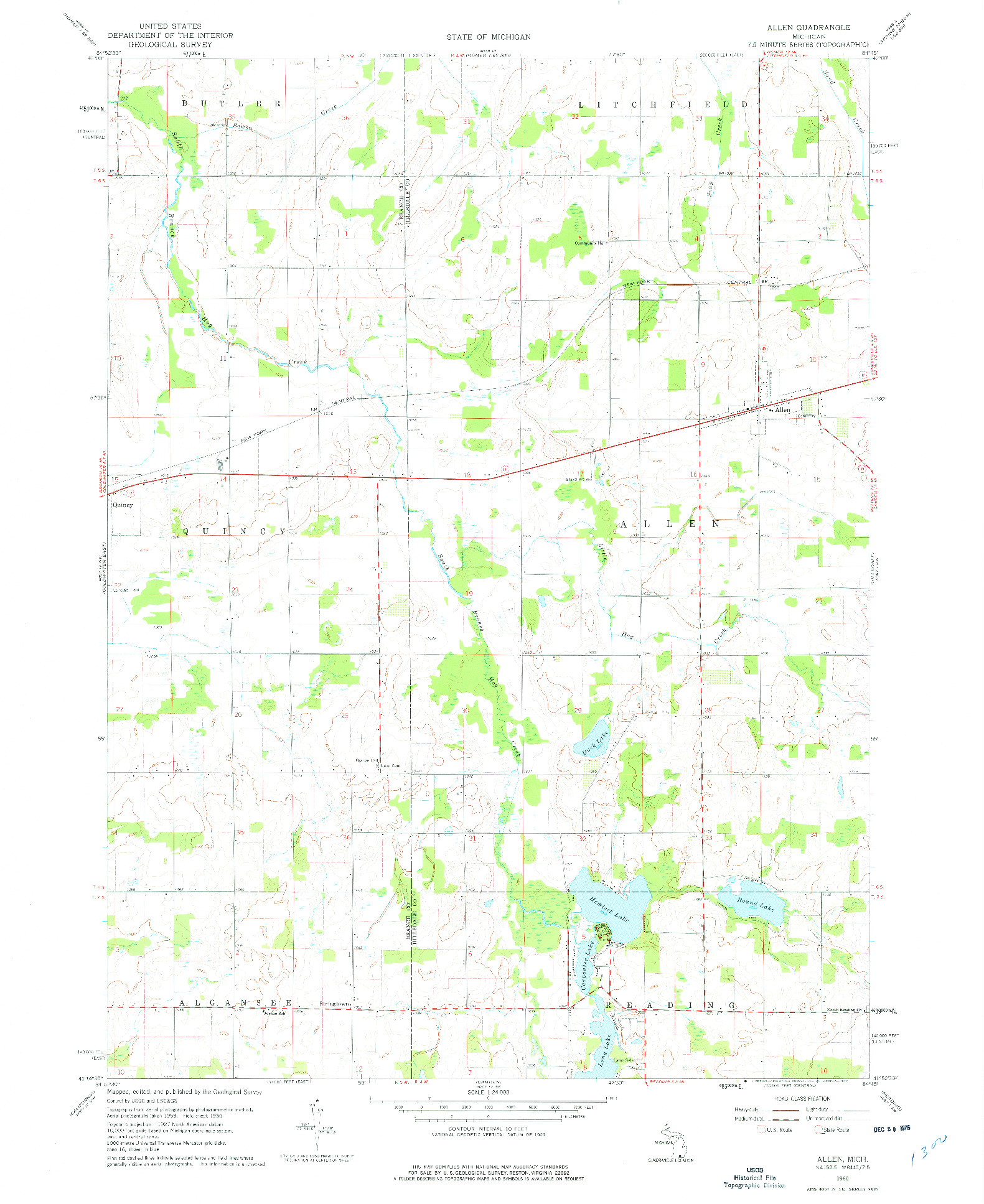 USGS 1:24000-SCALE QUADRANGLE FOR ALLEN, MI 1960