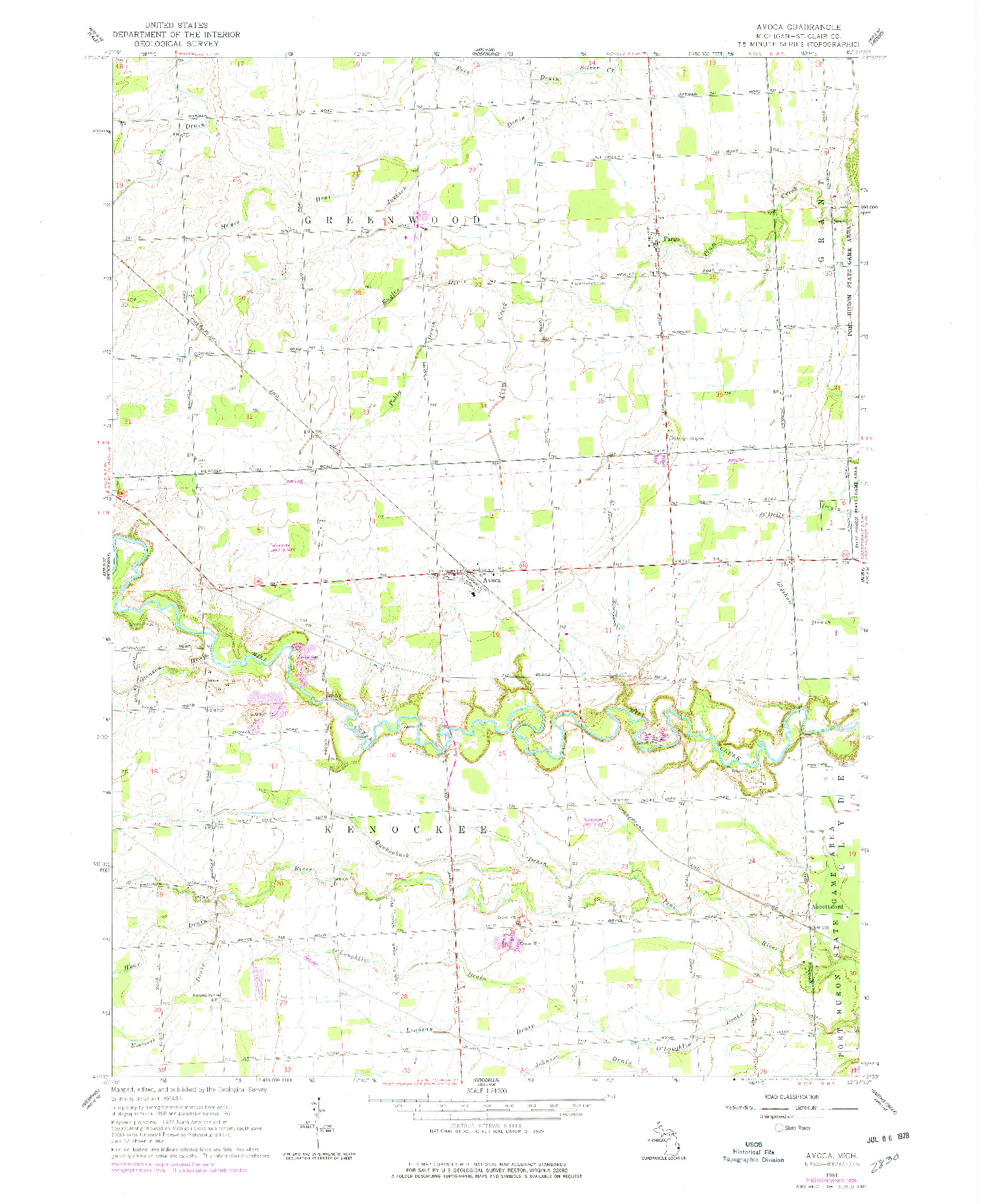 USGS 1:24000-SCALE QUADRANGLE FOR AVOCA, MI 1961