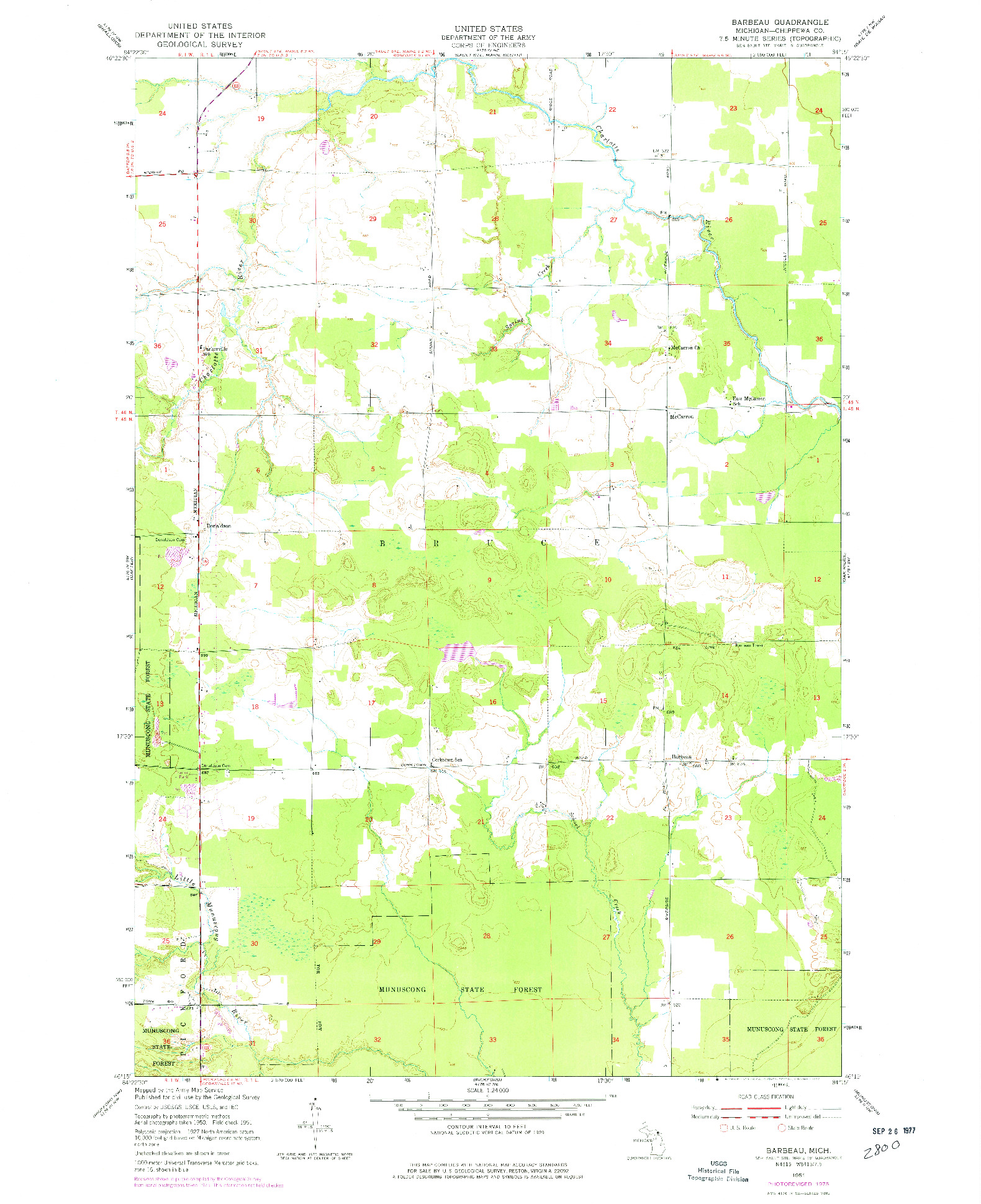 USGS 1:24000-SCALE QUADRANGLE FOR BARBEAU, MI 1951