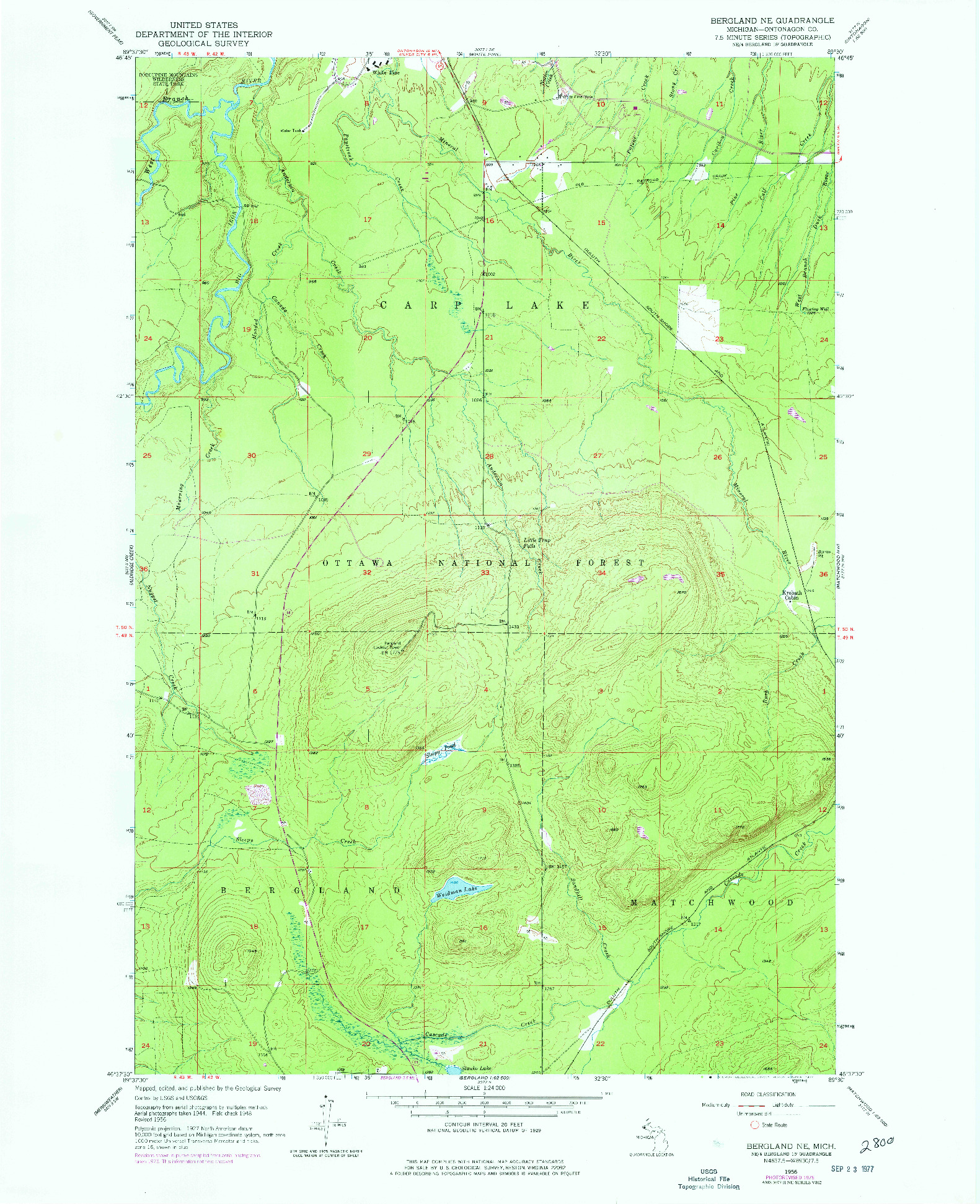 USGS 1:24000-SCALE QUADRANGLE FOR BERGLAND NE, MI 1956