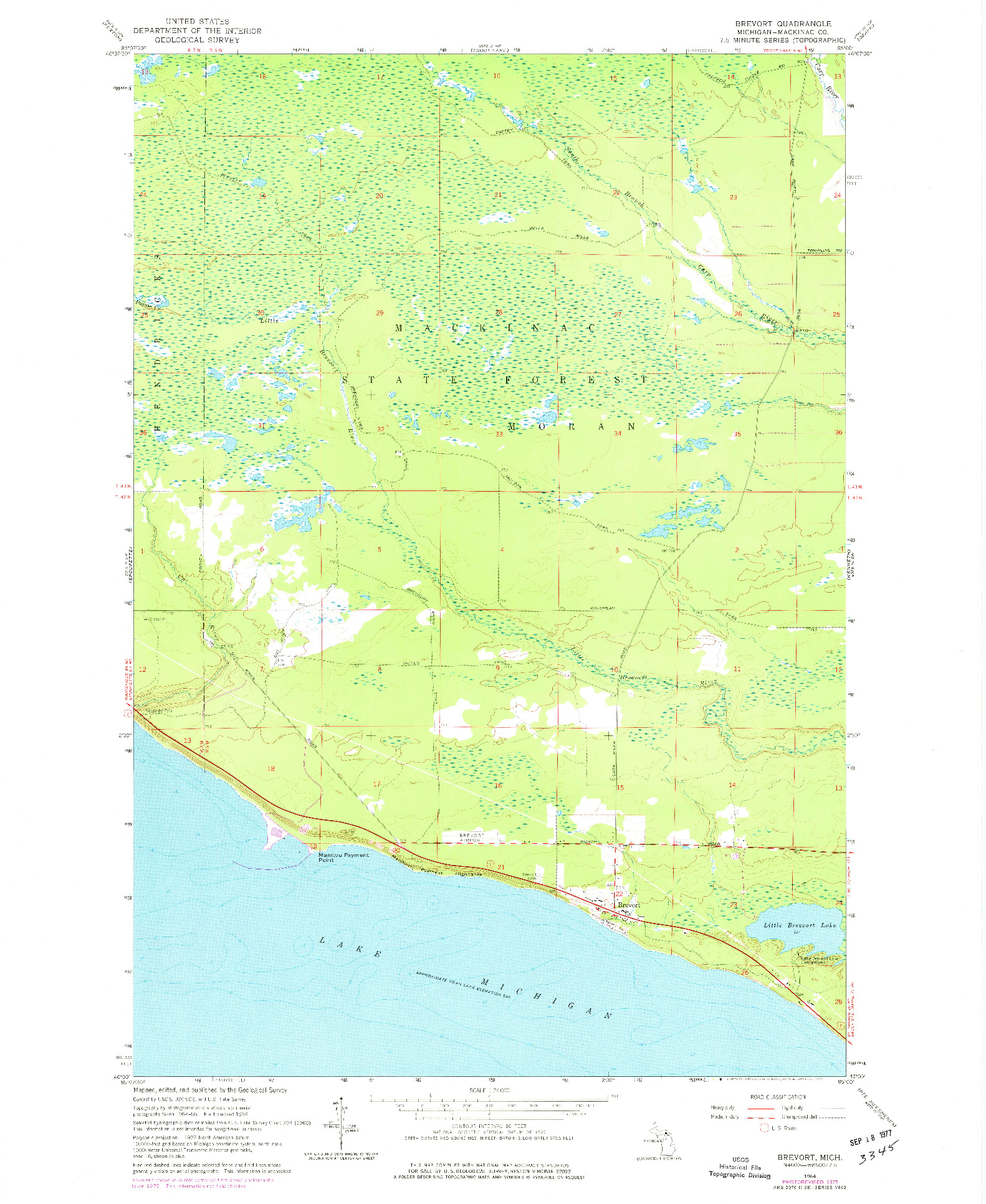 USGS 1:24000-SCALE QUADRANGLE FOR BREVORT, MI 1964