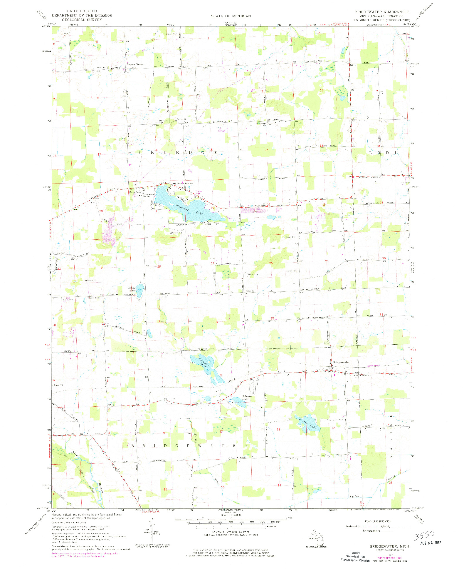 USGS 1:24000-SCALE QUADRANGLE FOR BRIDGEWATER, MI 1967