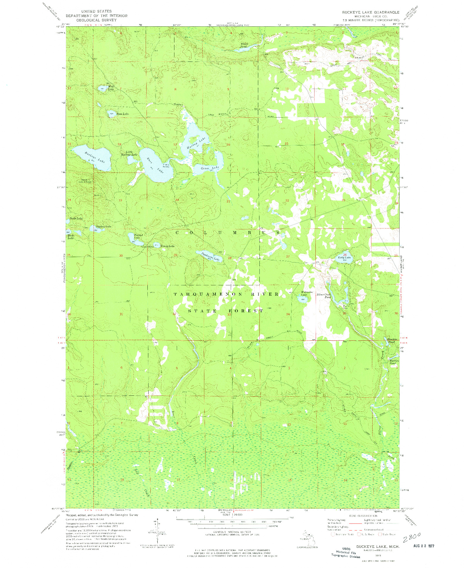 USGS 1:24000-SCALE QUADRANGLE FOR BUCKEYE LAKE, MI 1973