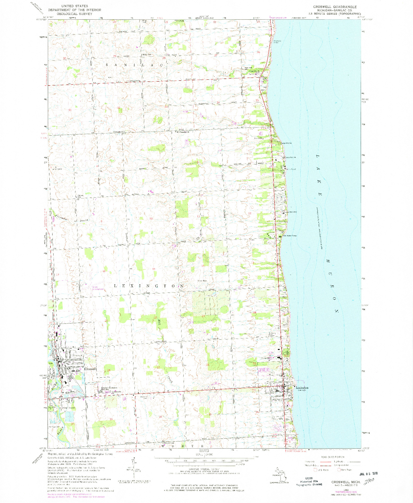 USGS 1:24000-SCALE QUADRANGLE FOR CROSWELL, MI 1963