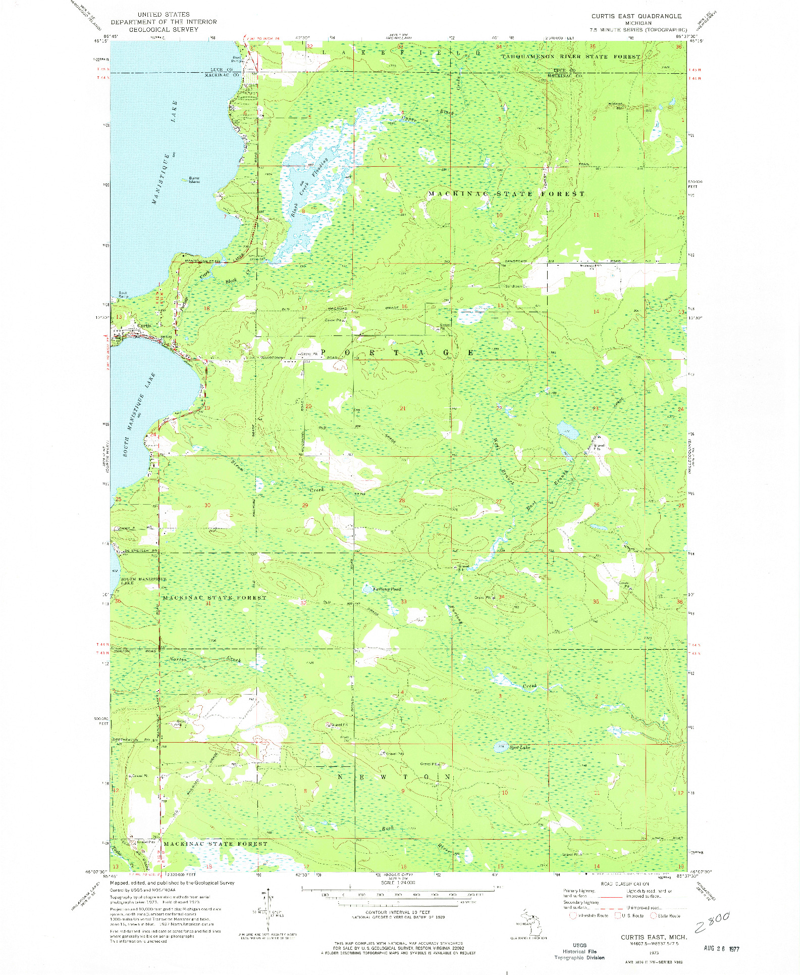 USGS 1:24000-SCALE QUADRANGLE FOR CURTIS EAST, MI 1973