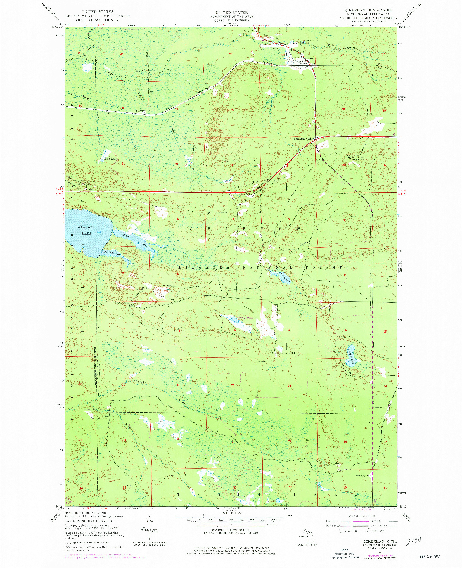 USGS 1:24000-SCALE QUADRANGLE FOR ECKERMAN, MI 1951