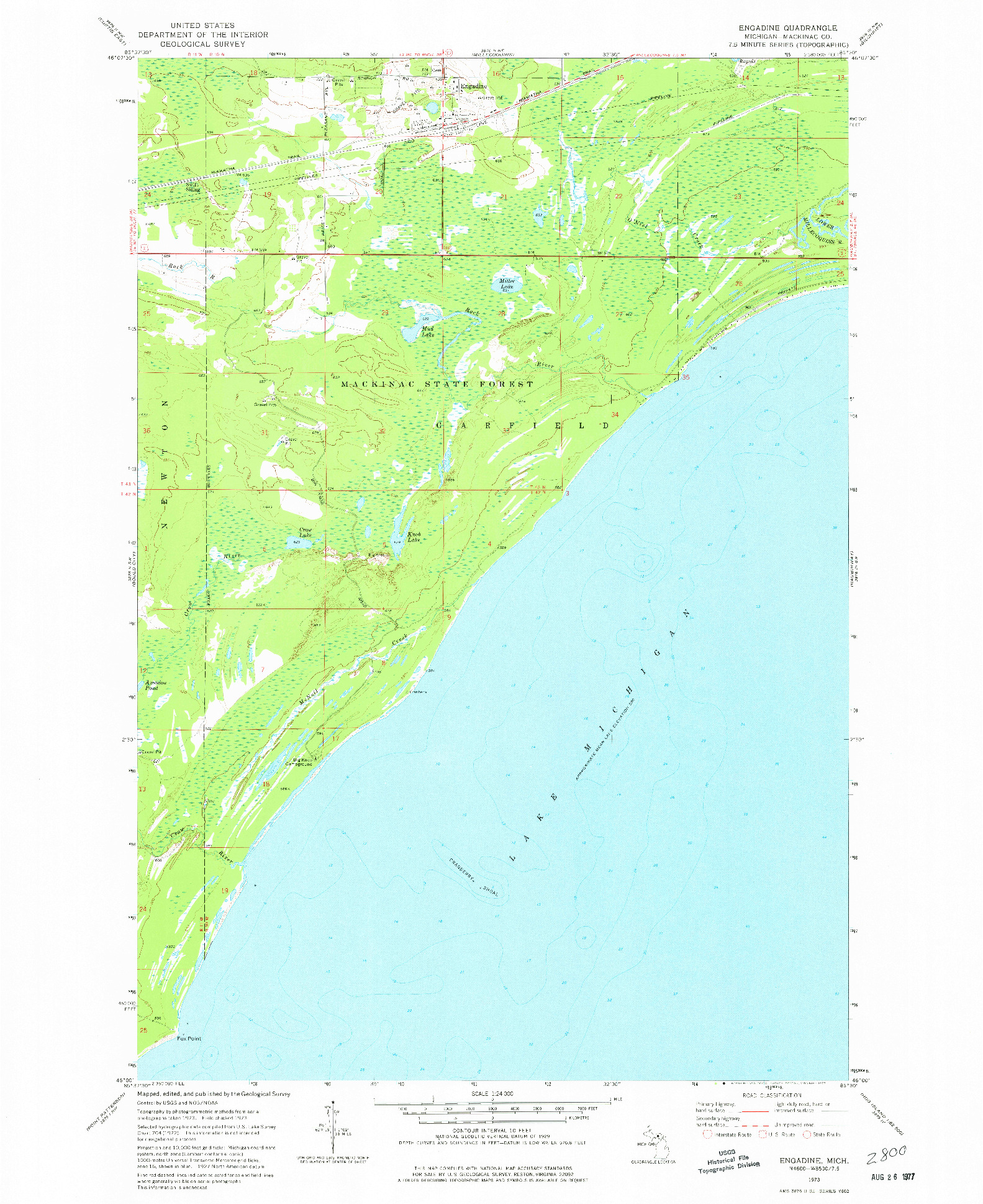 USGS 1:24000-SCALE QUADRANGLE FOR ENGADINE, MI 1973