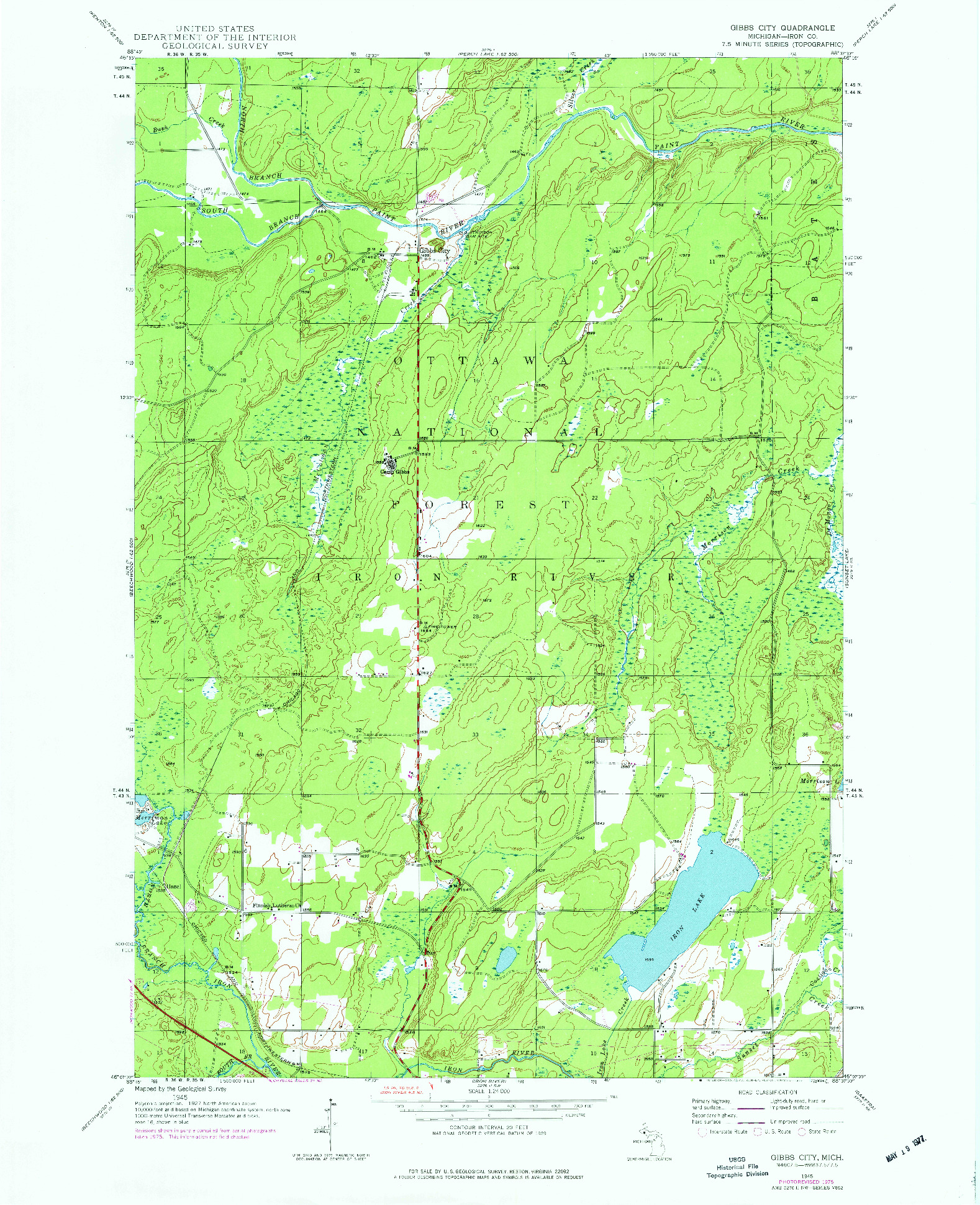 USGS 1:24000-SCALE QUADRANGLE FOR GIBBS CITY, MI 1945