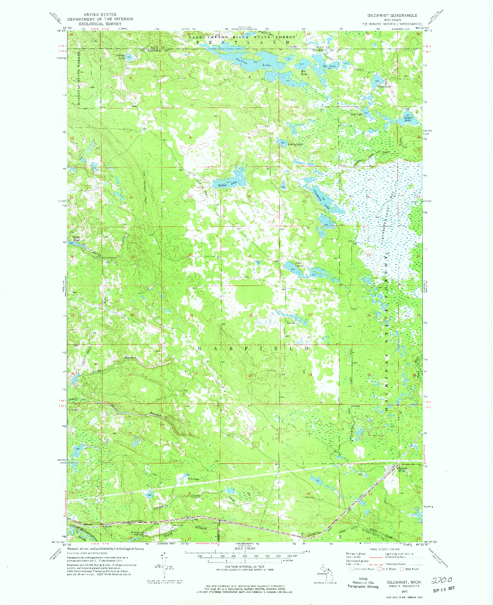 USGS 1:24000-SCALE QUADRANGLE FOR GILCHRIST, MI 1973
