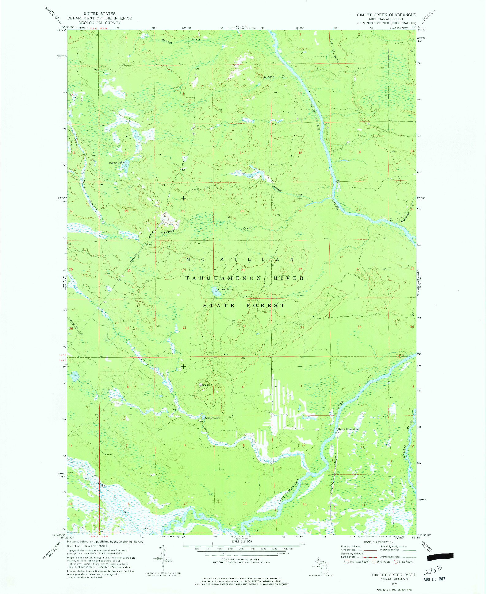 USGS 1:24000-SCALE QUADRANGLE FOR GIMLET CREEK, MI 1973
