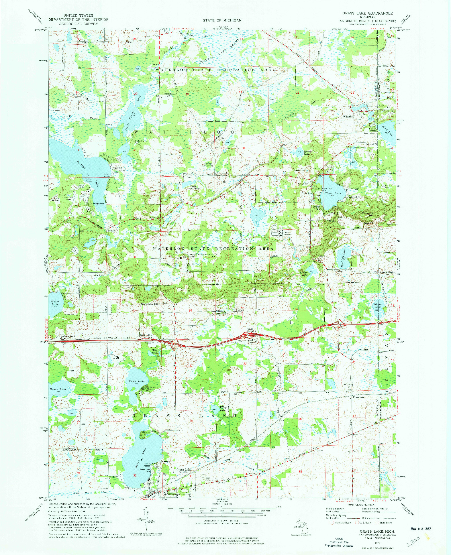 USGS 1:24000-SCALE QUADRANGLE FOR GRASS LAKE, MI 1973