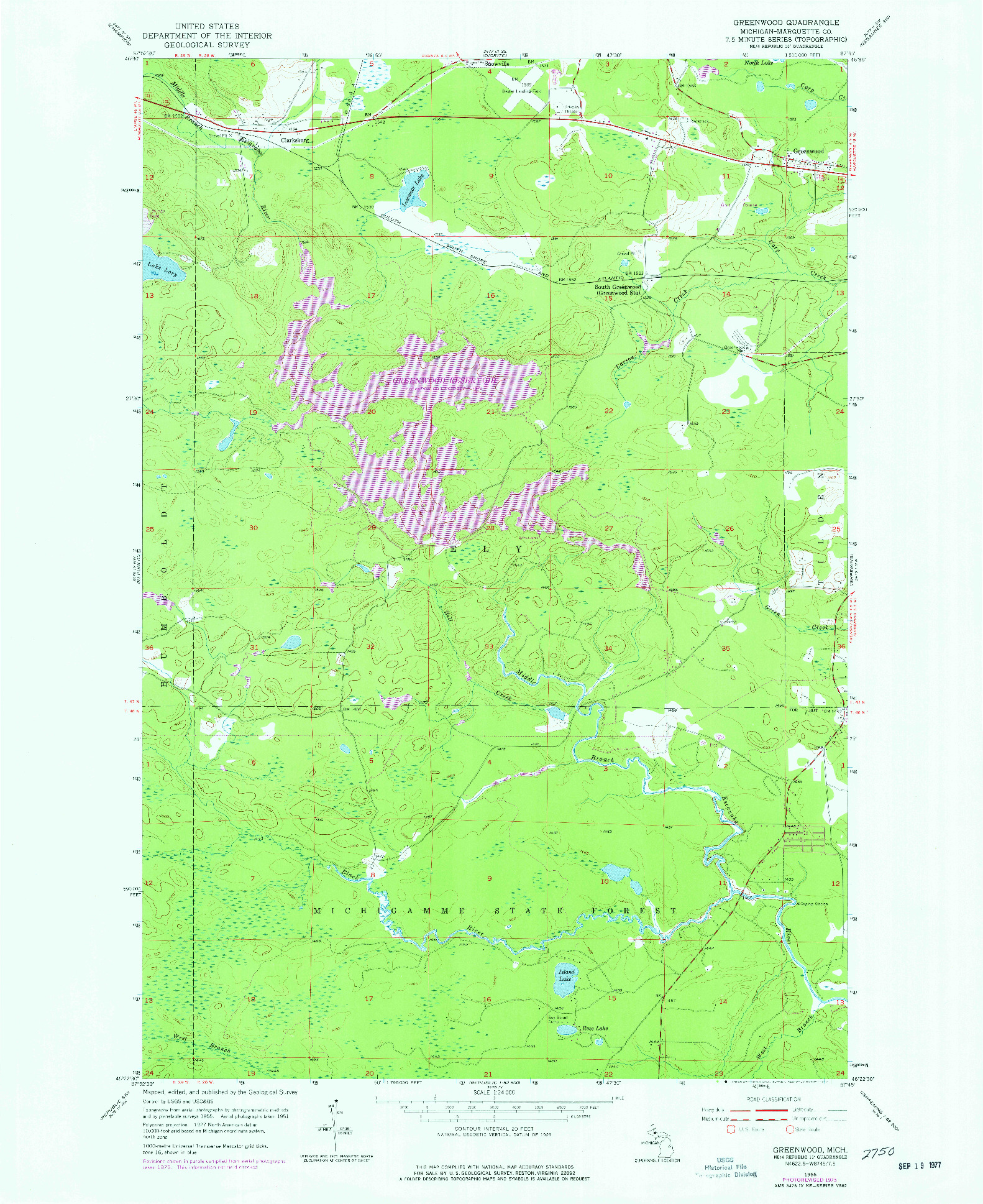 USGS 1:24000-SCALE QUADRANGLE FOR GREENWOOD, MI 1955