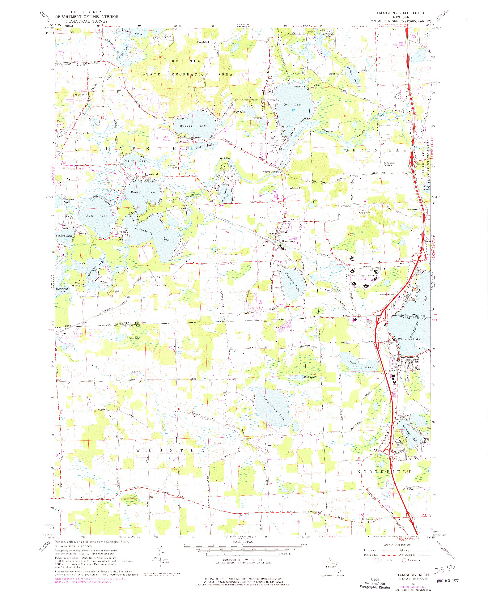 USGS 1:24000-SCALE QUADRANGLE FOR HAMBURG, MI 1965