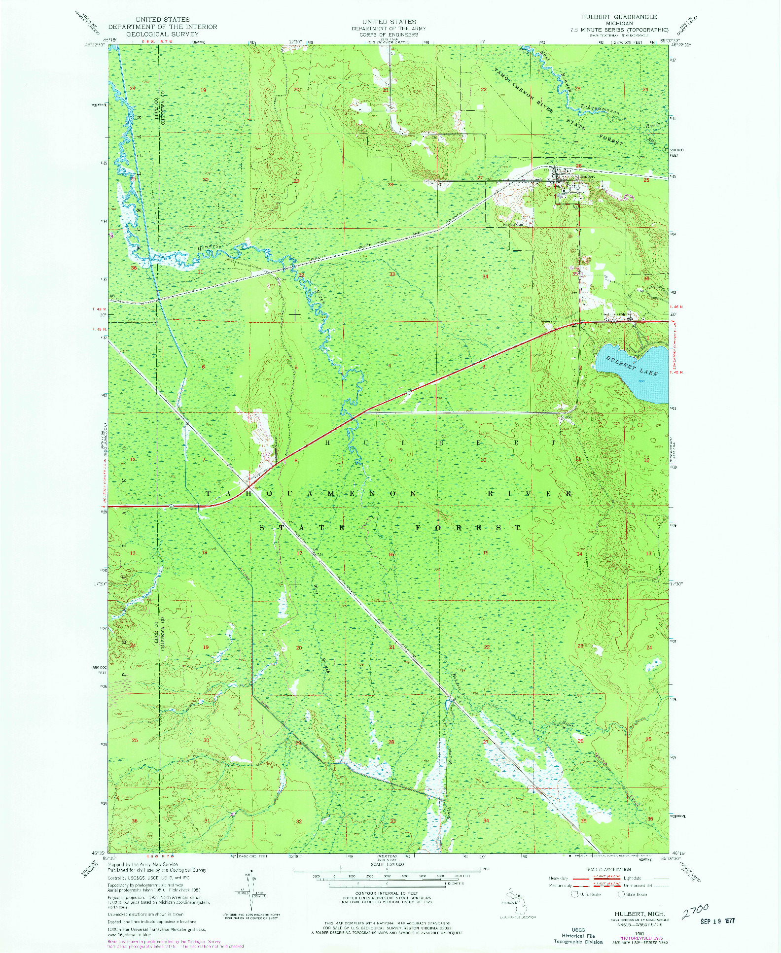 USGS 1:24000-SCALE QUADRANGLE FOR HULBERT, MI 1951