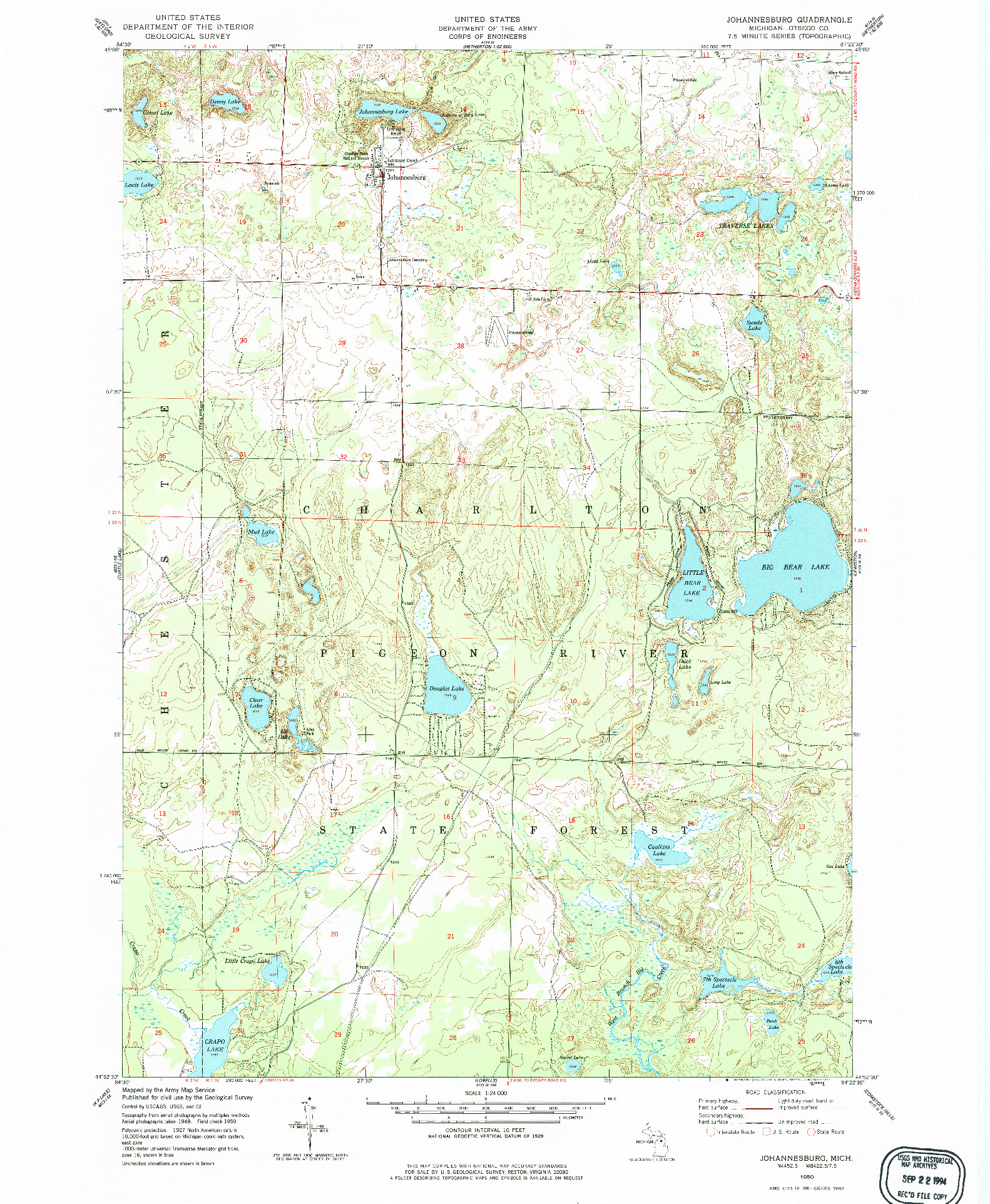 USGS 1:24000-SCALE QUADRANGLE FOR JOHANNESBURG, MI 1950