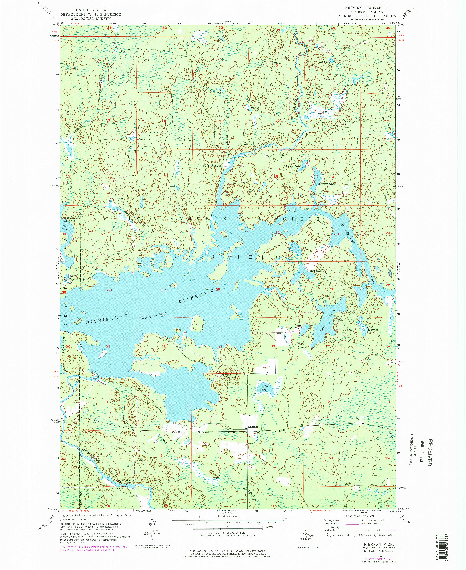USGS 1:24000-SCALE QUADRANGLE FOR KIERNAN, MI 1956