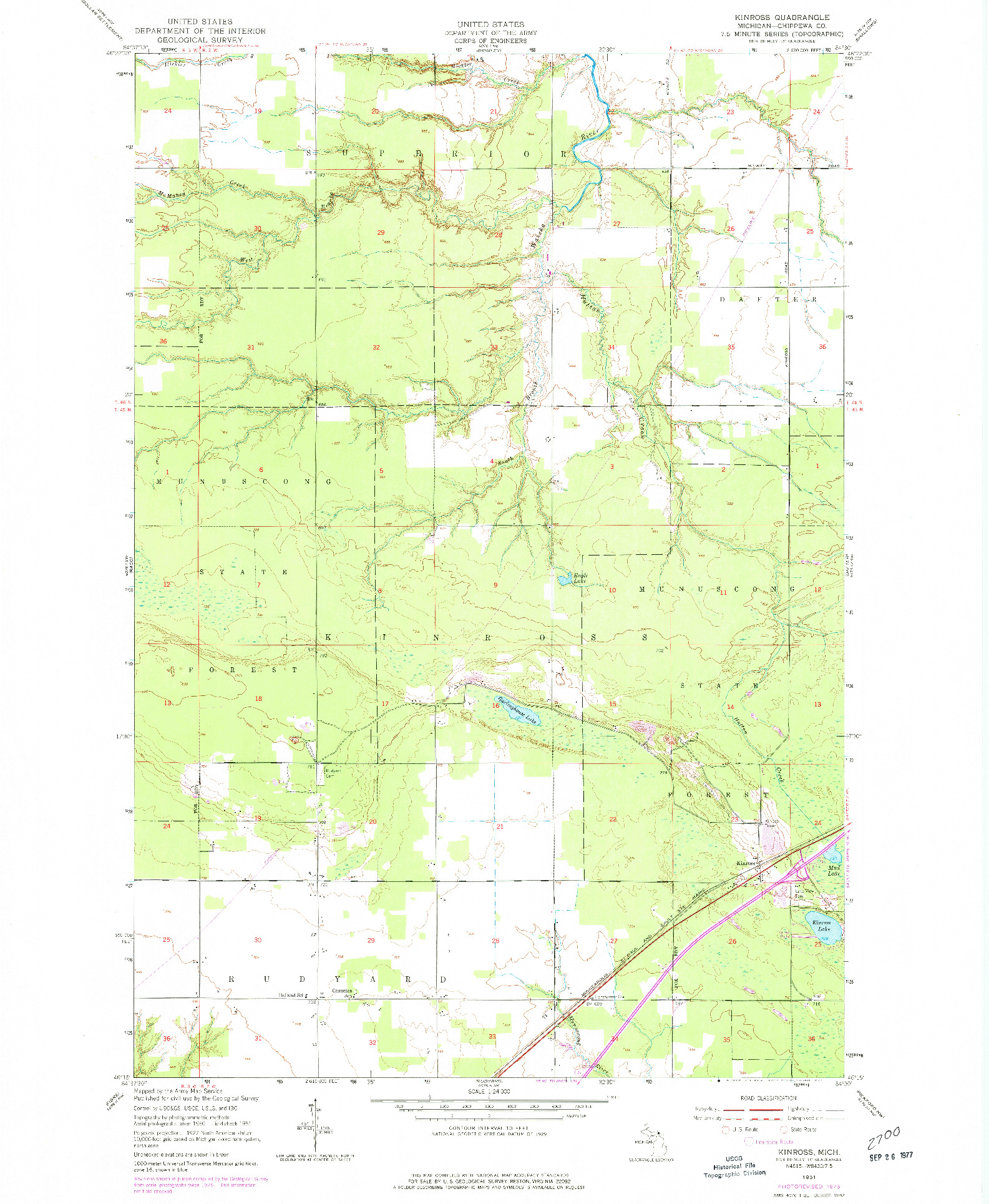 USGS 1:24000-SCALE QUADRANGLE FOR KINROSS, MI 1951