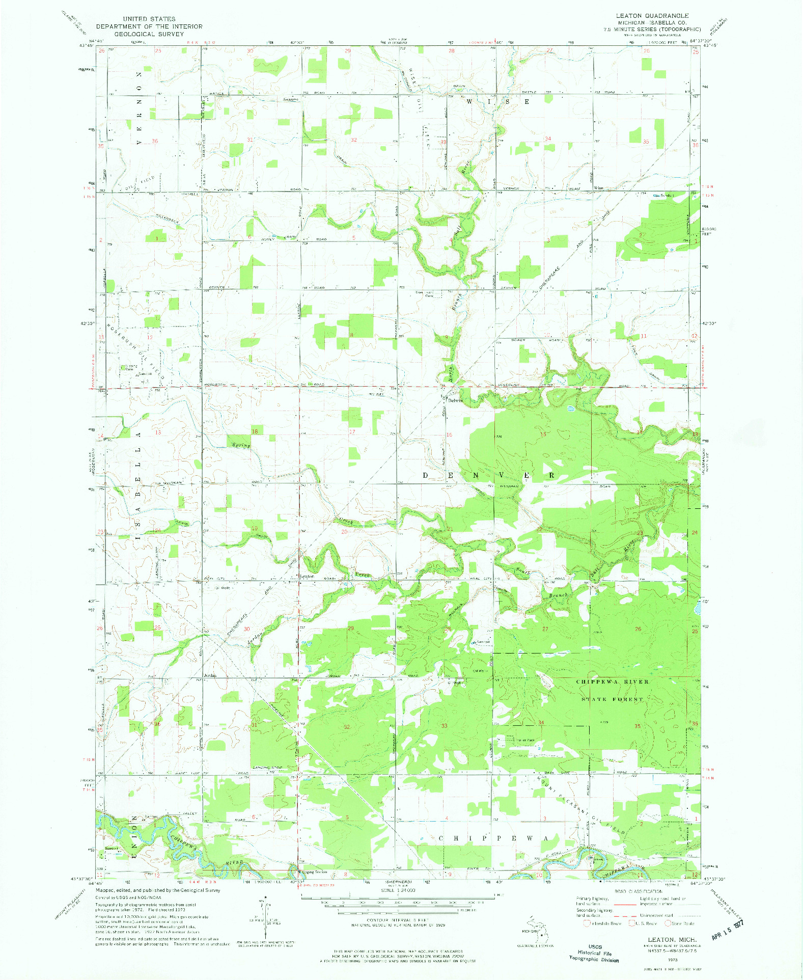 USGS 1:24000-SCALE QUADRANGLE FOR LEATON, MI 1973