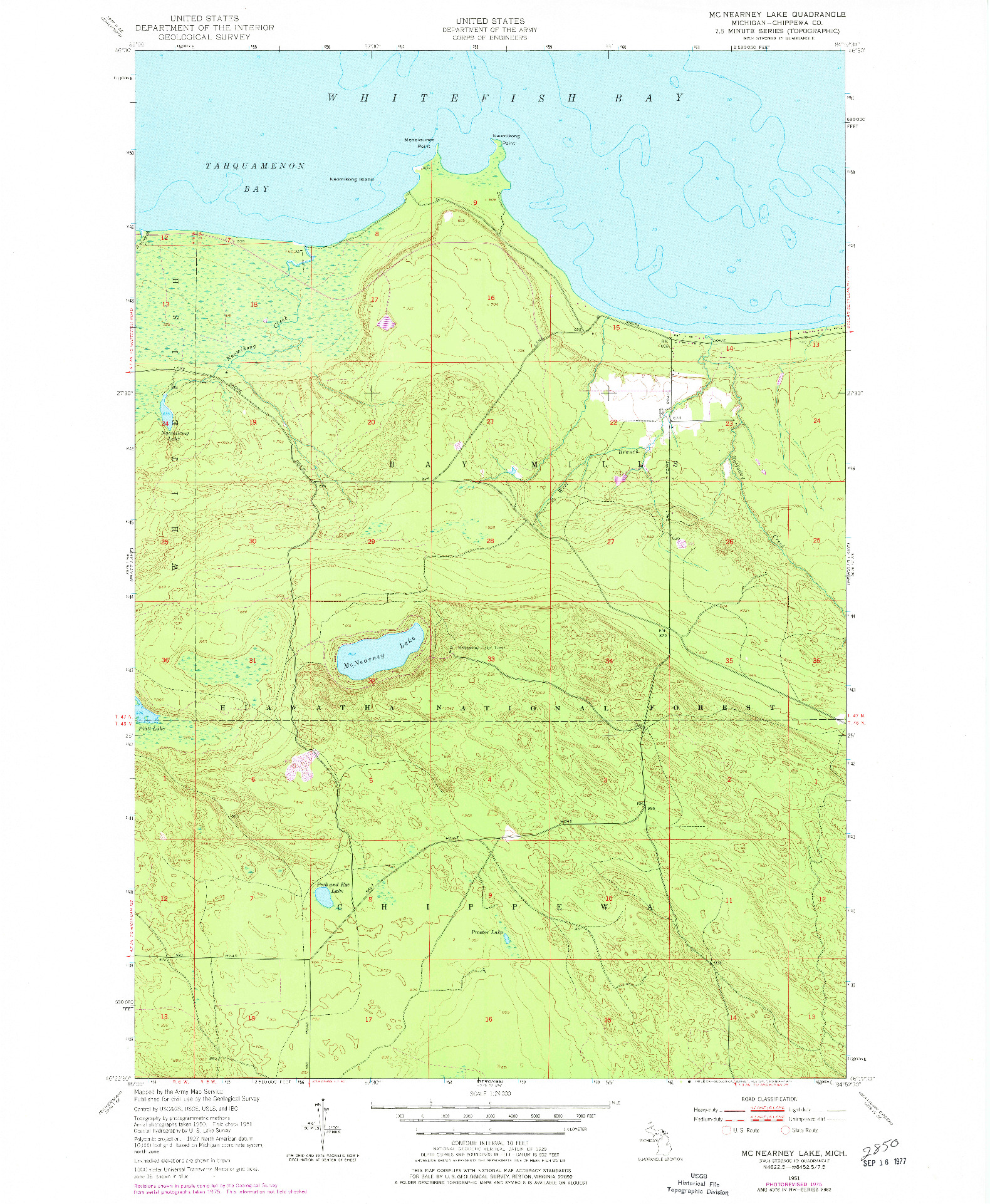 USGS 1:24000-SCALE QUADRANGLE FOR MCNEARNEY LAKE, MI 1951