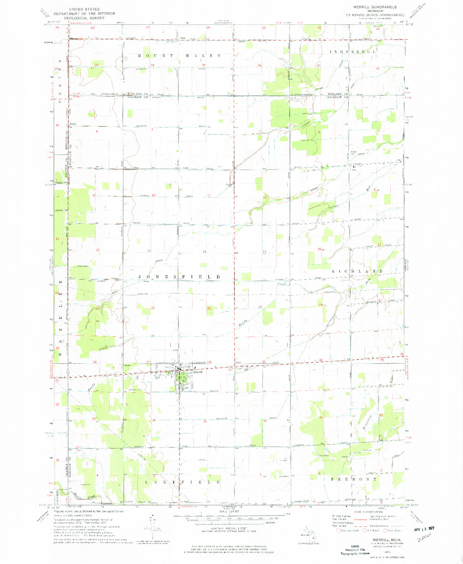 USGS 1:24000-SCALE QUADRANGLE FOR MERRILL, MI 1973