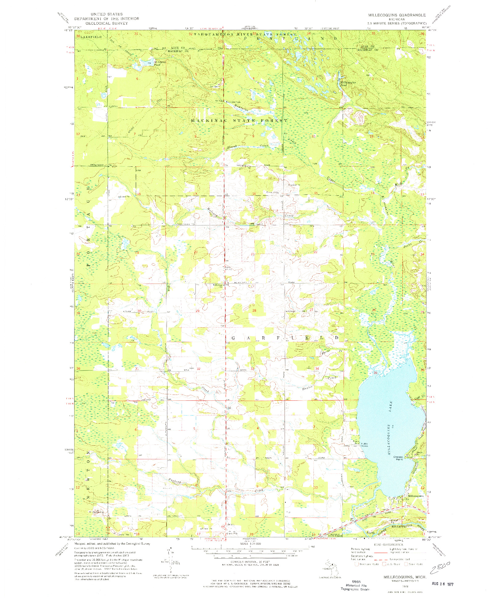 USGS 1:24000-SCALE QUADRANGLE FOR MILLECOQUINS, MI 1973