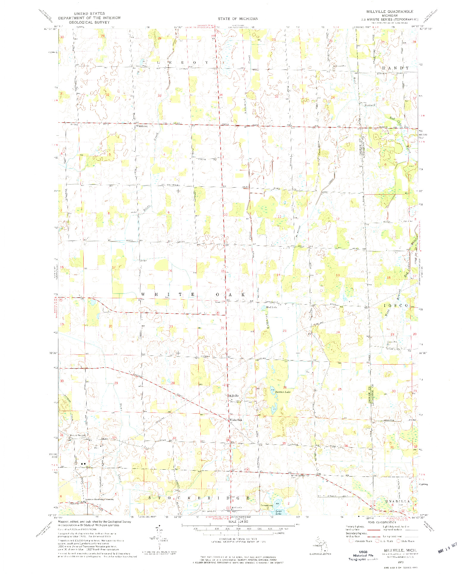 USGS 1:24000-SCALE QUADRANGLE FOR MILLVILLE, MI 1973