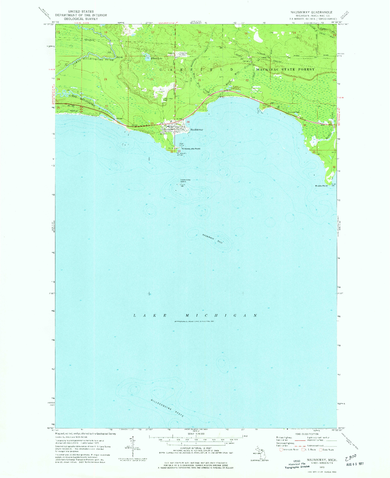 USGS 1:24000-SCALE QUADRANGLE FOR NAUBINWAY, MI 1973