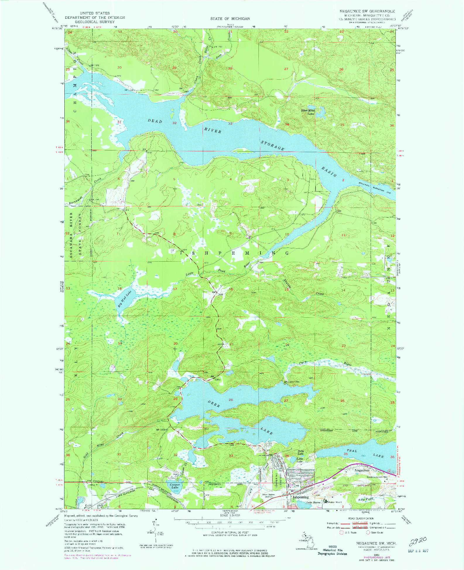 USGS 1:24000-SCALE QUADRANGLE FOR NEGAUNEE SW, MI 1954