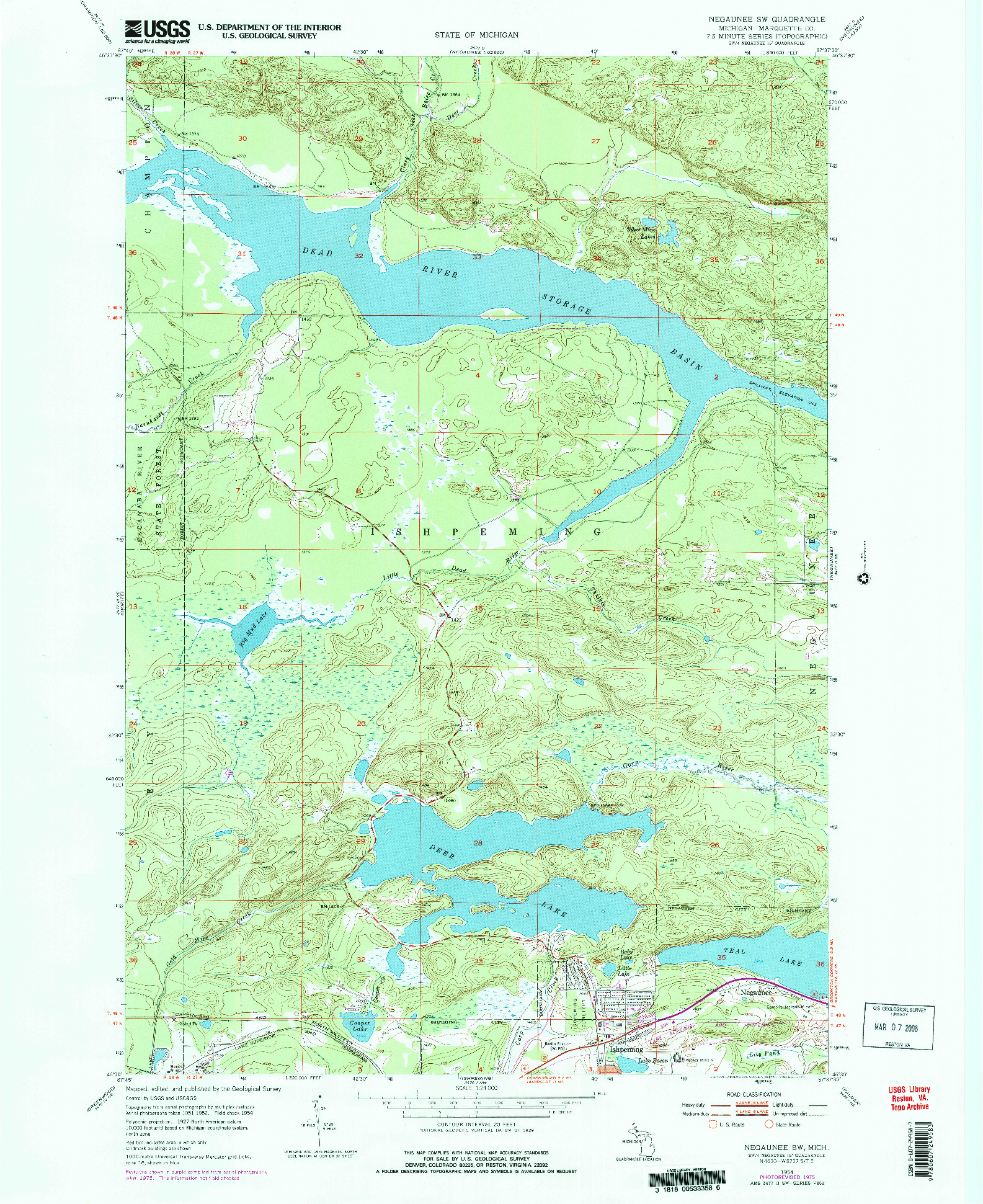 USGS 1:24000-SCALE QUADRANGLE FOR NEGAUNEE SW, MI 1954